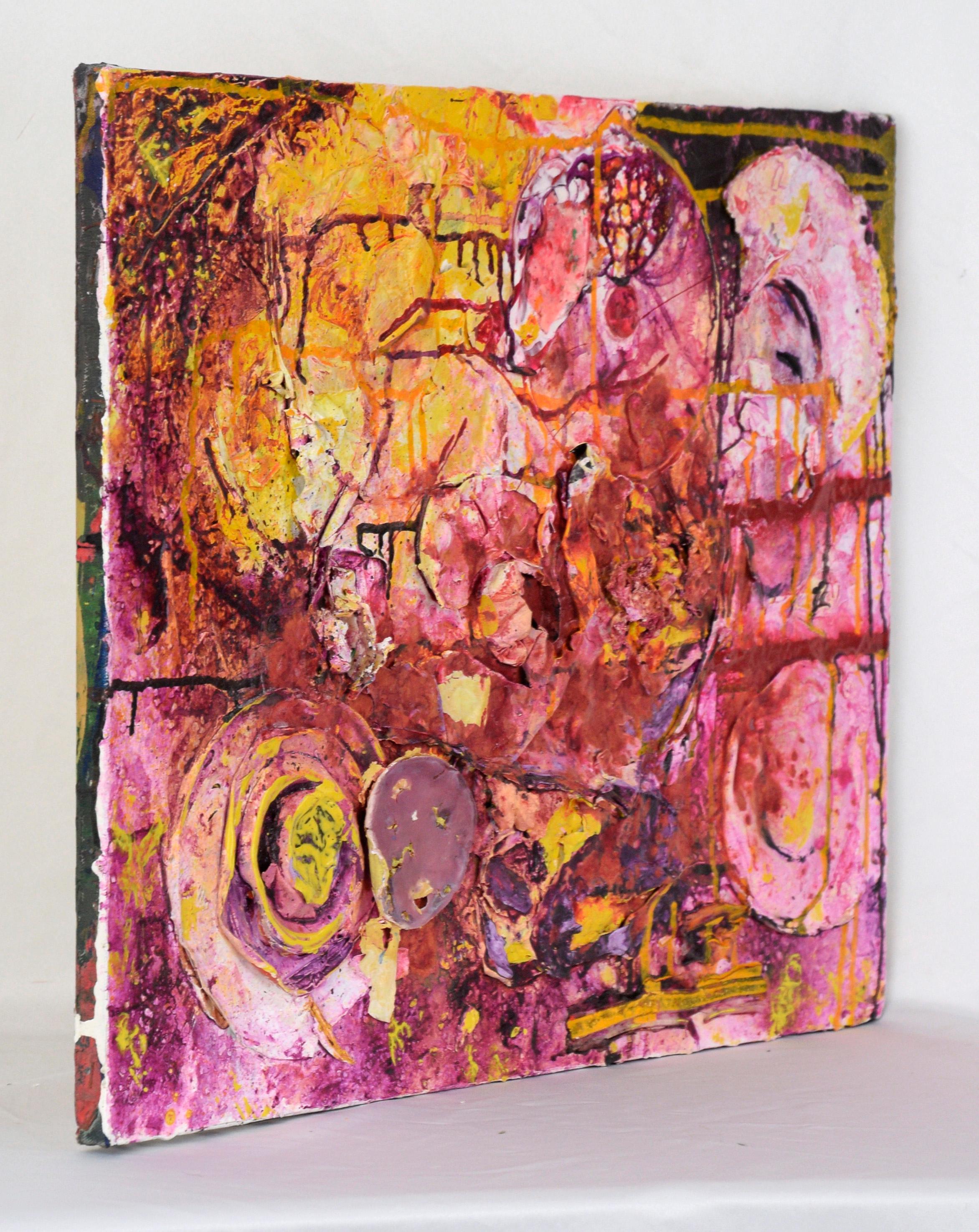 A Rose is a Rose - Abstract Expressionist Assemblage in Acrylic on Canvas For Sale 6