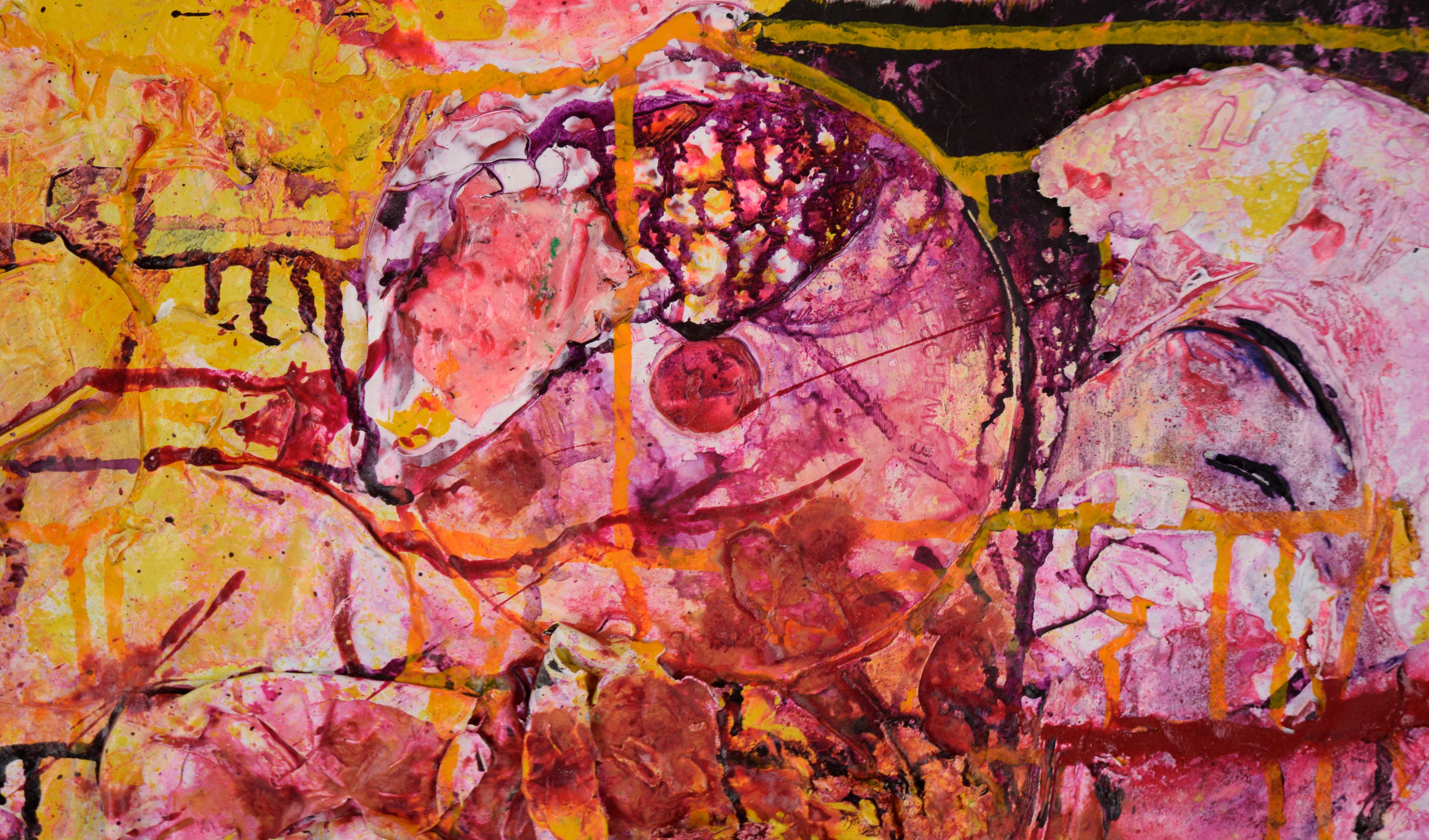 A Rose is a Rose - Abstract Expressionist Assemblage in Acrylic on Canvas - Orange Abstract Painting by Charles David Francis