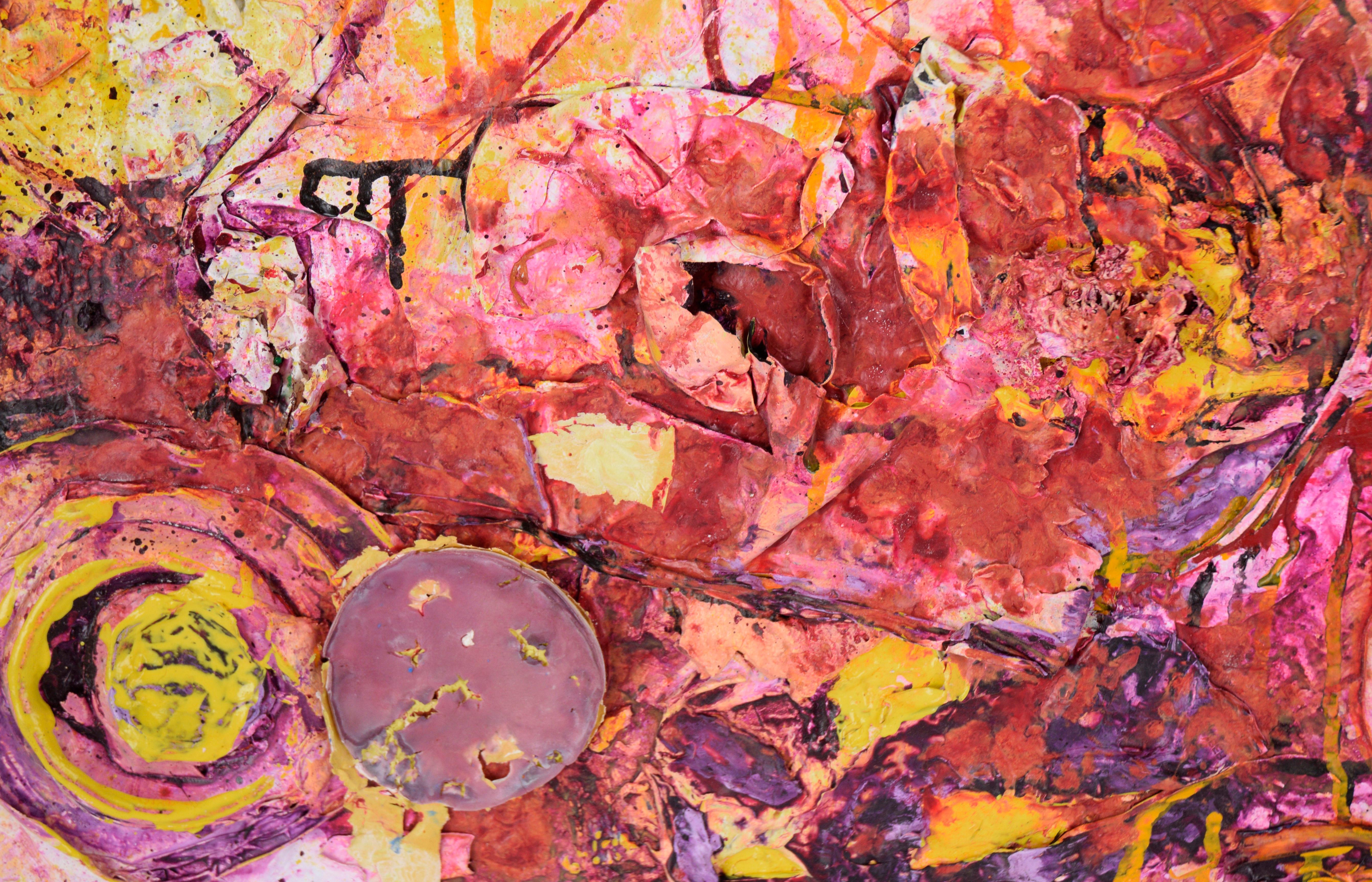 A Rose is a Rose - Abstract Expressionist Assemblage in Acrylic on Canvas For Sale 1