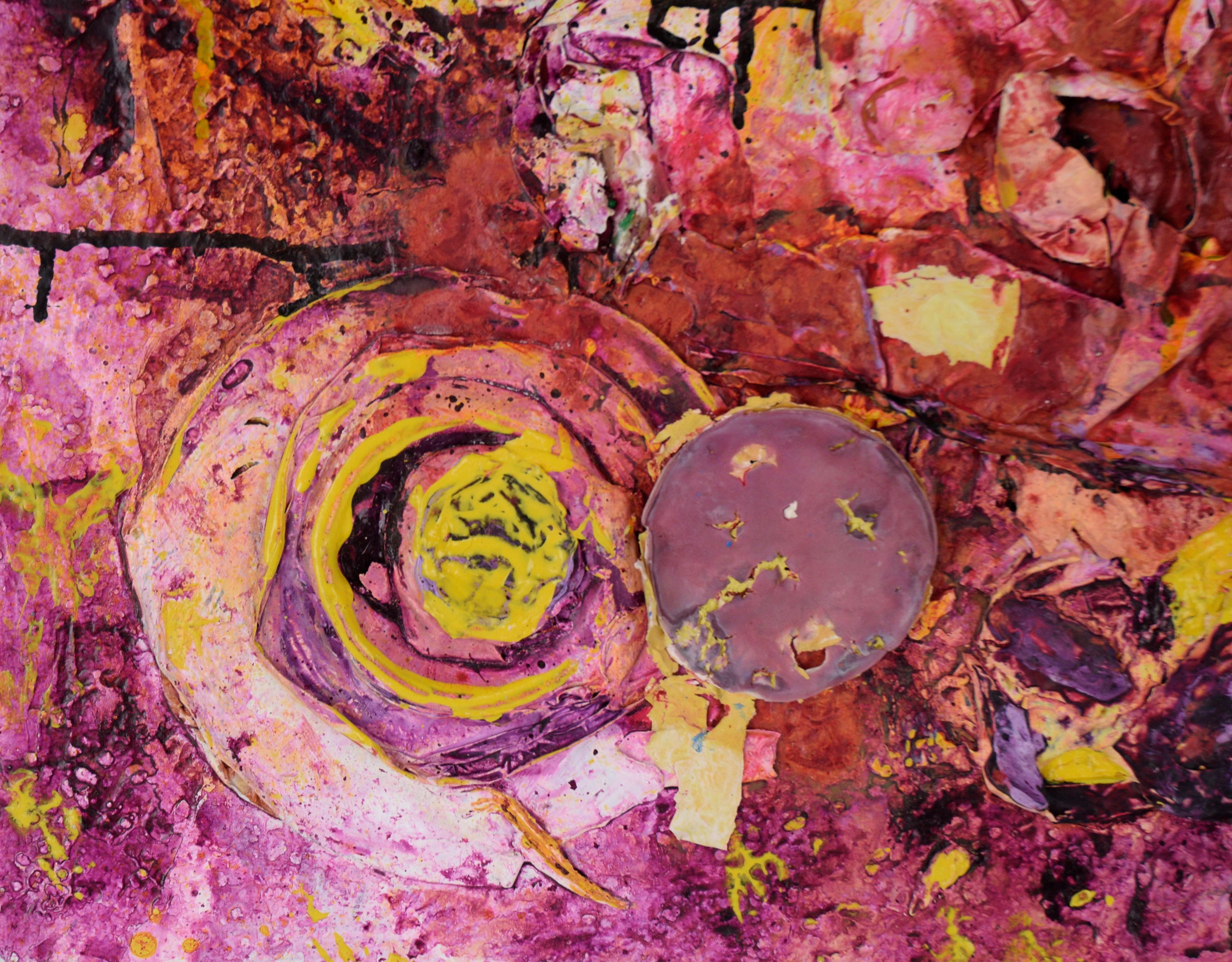 A Rose is a Rose - Abstract Expressionist Assemblage in Acrylic on Canvas For Sale 2