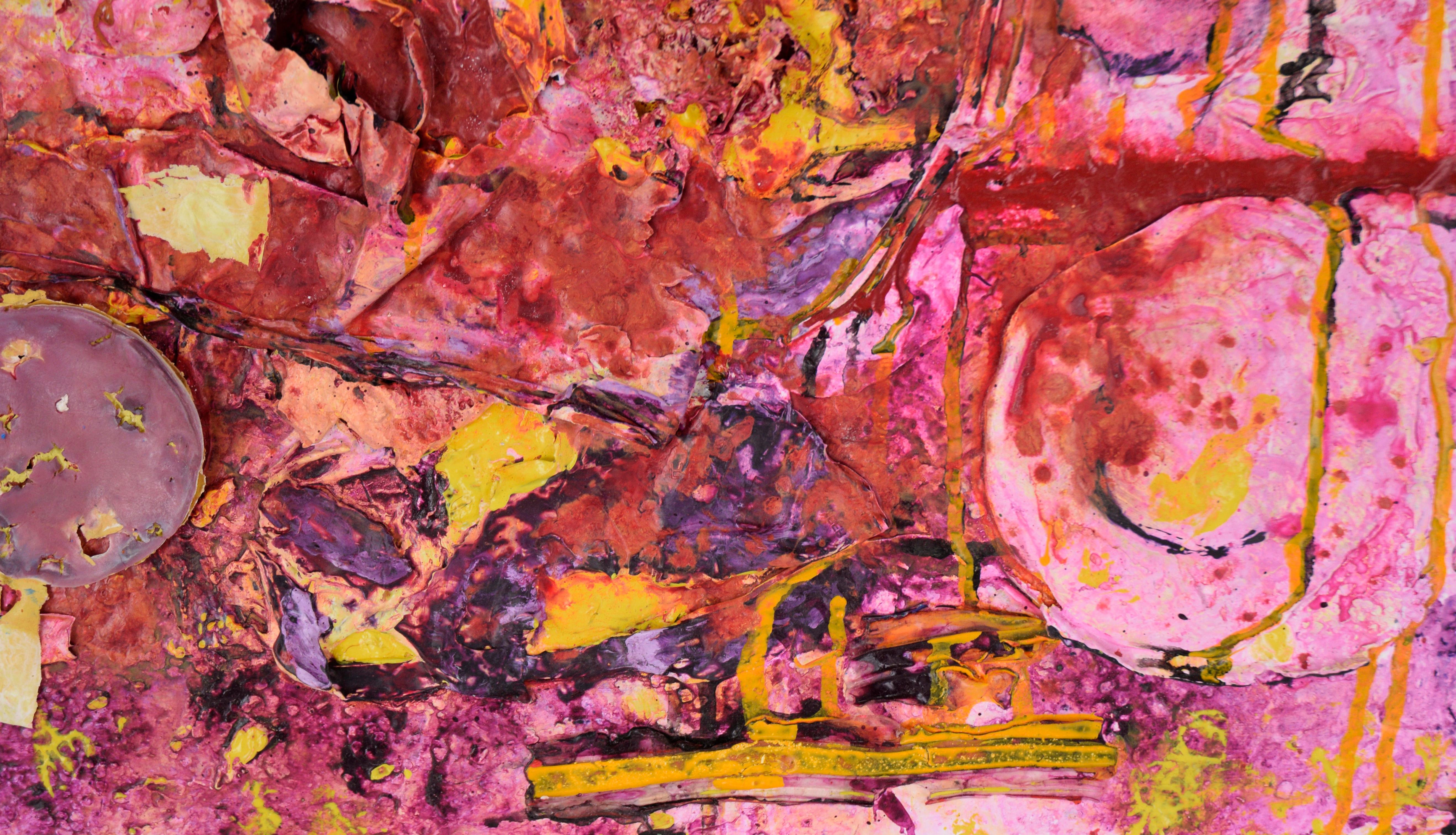 A Rose is a Rose - Abstract Expressionist Assemblage in Acrylic on Canvas For Sale 3