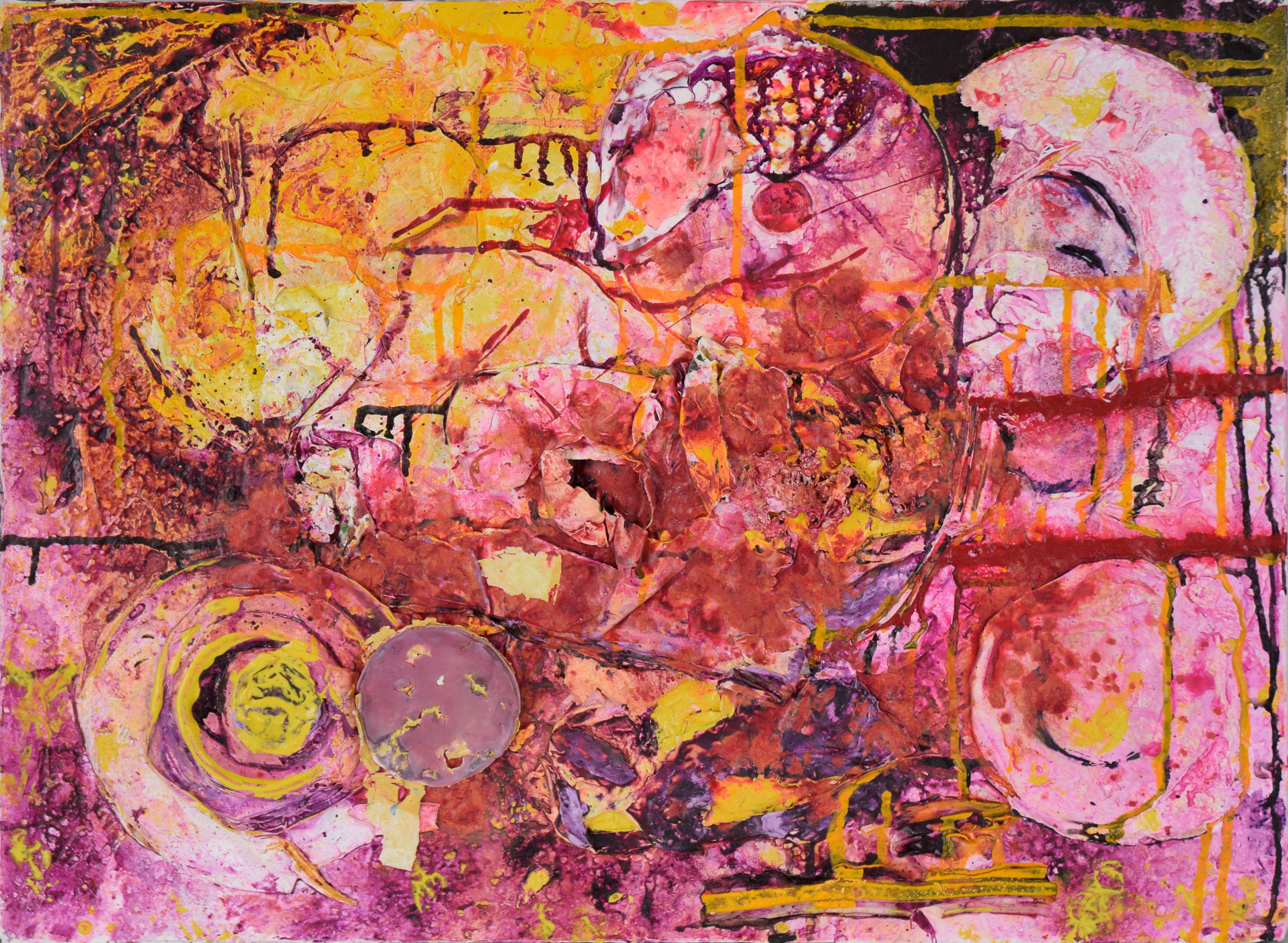 A Rose is a Rose - Abstract Expressionist Assemblage in Acrylic on Canvas