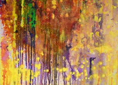 Arc-en-ciel abstrait - Composition expressionniste à l'acrylique sur toile, signée