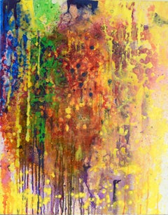 Arc-en-ciel abstrait - Composition expressionniste à l'acrylique sur toile, signée