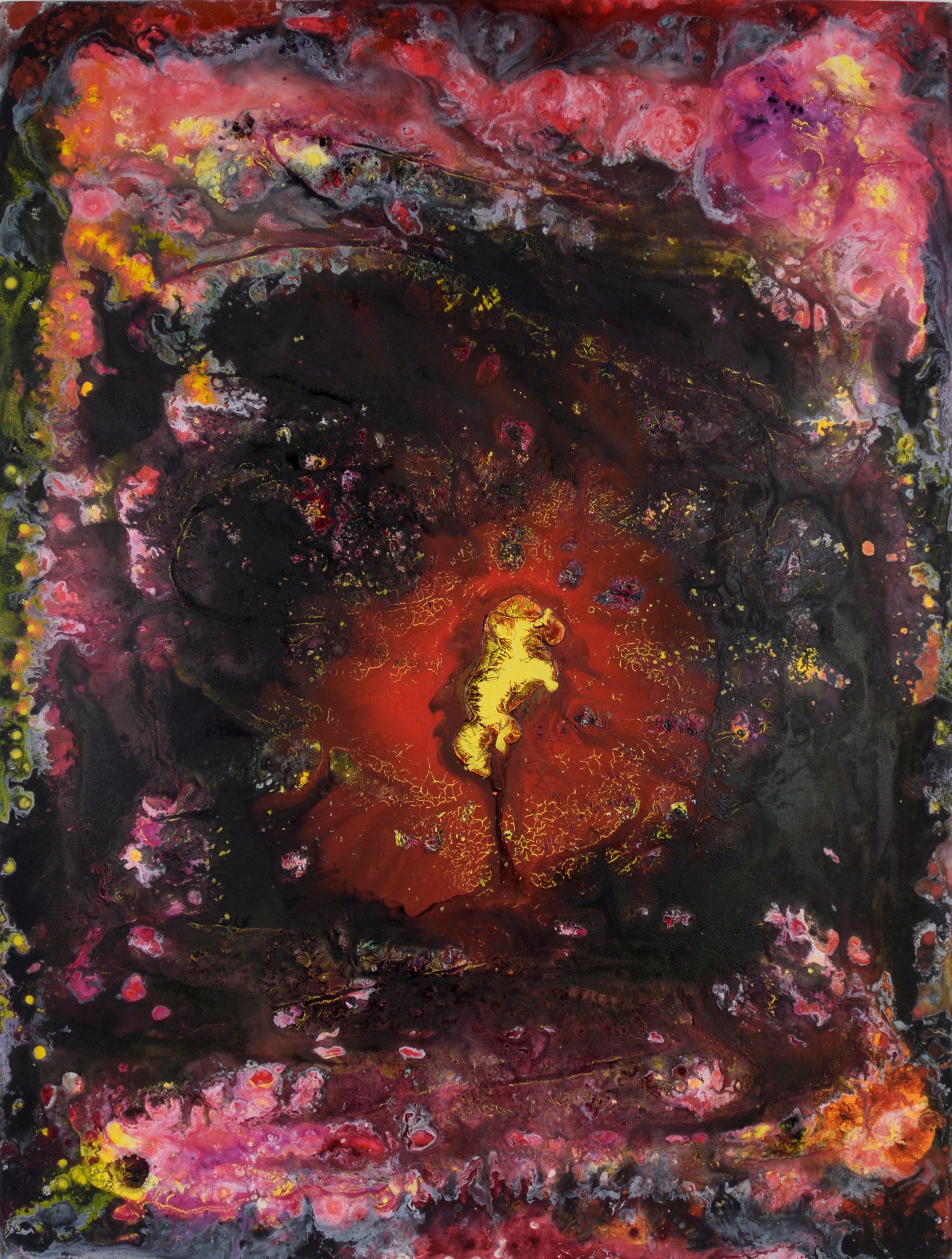 Biology-Inspired Abstract Expressionist Composition in Acrylic on Canvas