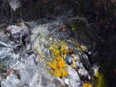 Negro, blanco y amarillo - Ensamblaje expresionista abstracto en acrílico sobre lienzo
