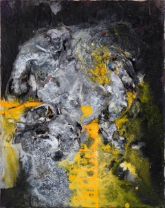 Black, White and Yellow - Abstract Expressionist Assemblage in Acrylic on Canvas