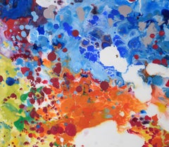 Blue, Orange, Green - Expressionist Composition in Wax and Acrylic on Wood Panel