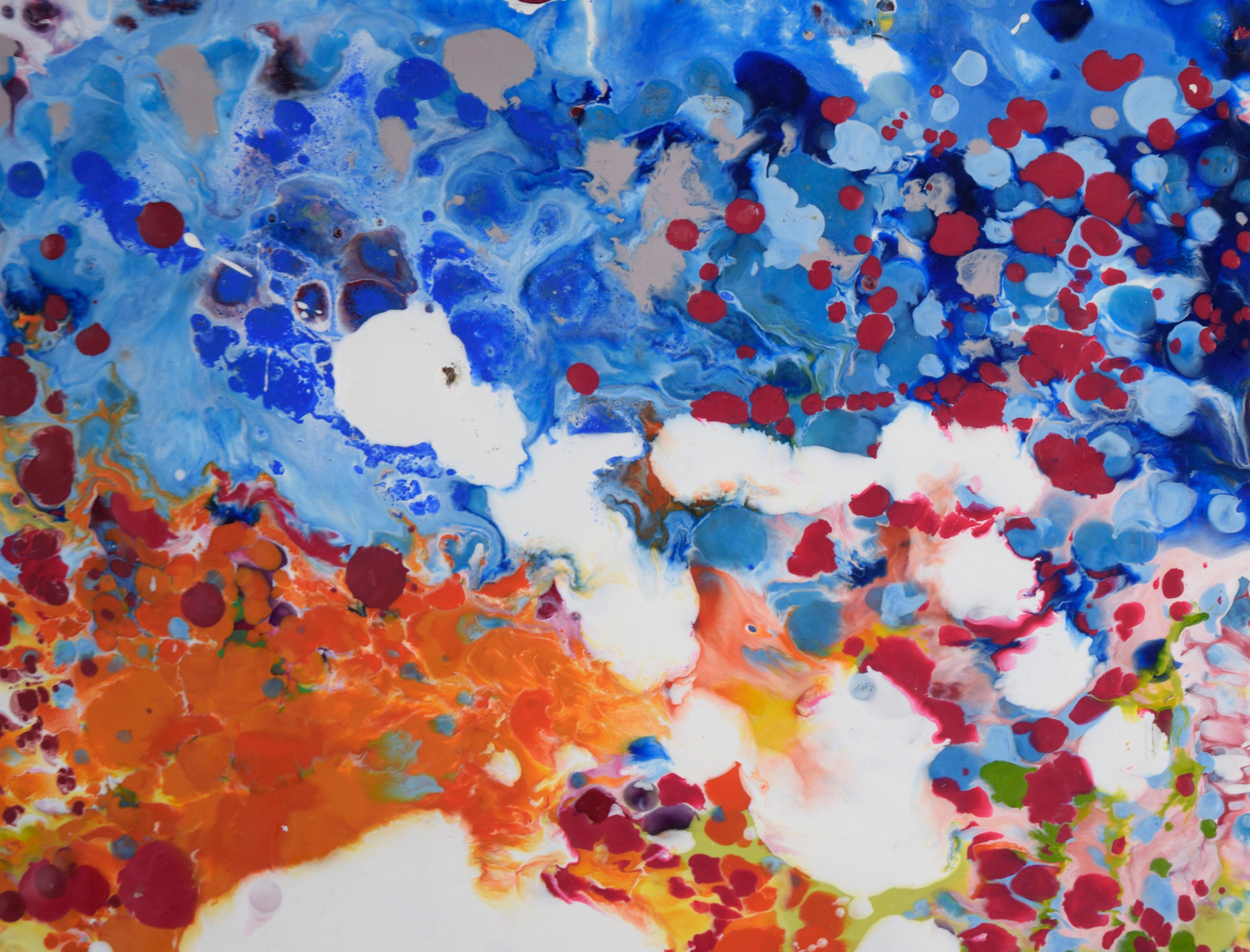Blau, Orange, Grün – Expressionistische Komposition aus Wachs und Acryl auf Holzplatte (Abstrakter Expressionismus), Painting, von Charles David Francis