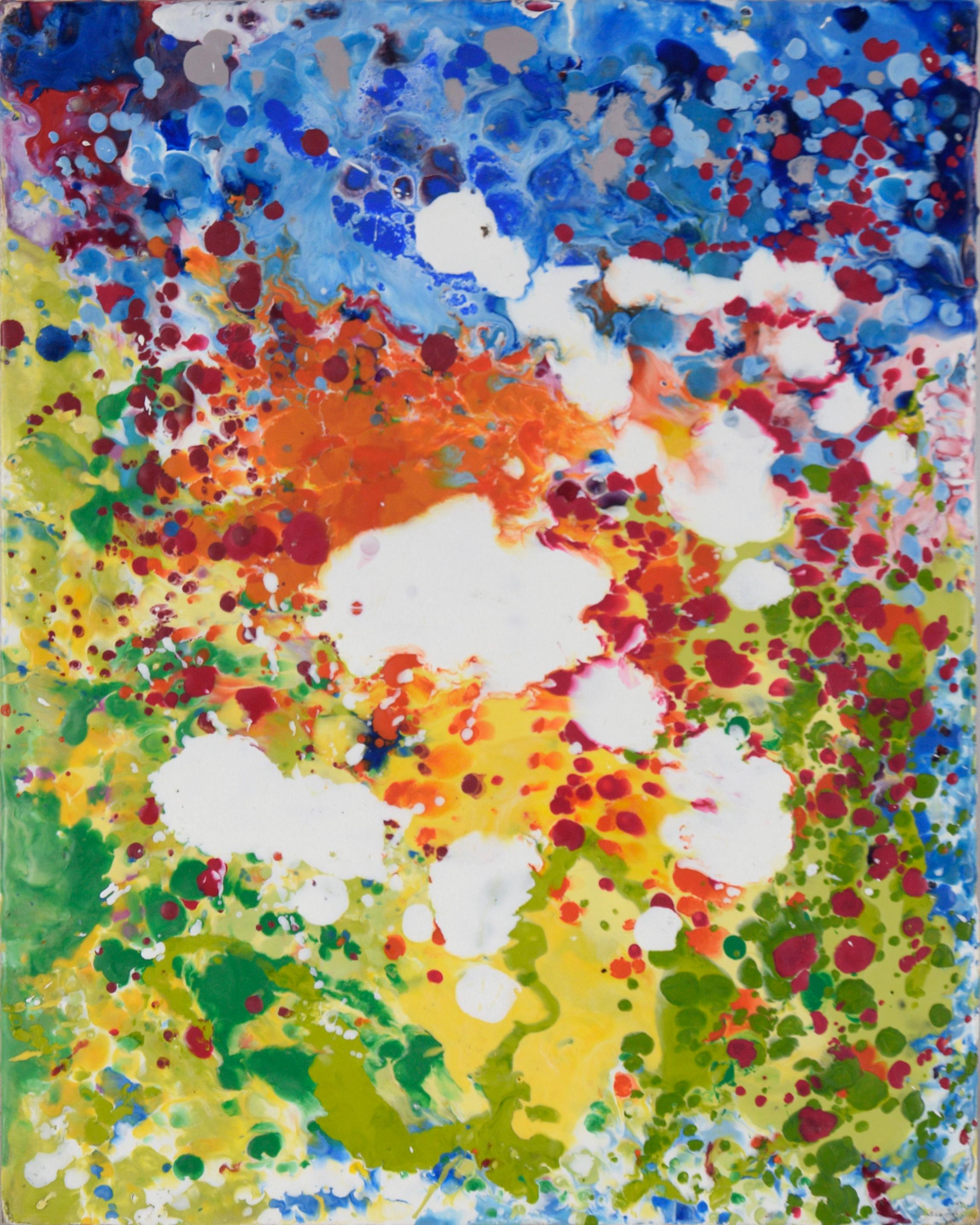 Blue, Orange, Green - Expressionist Composition in Wax and Acrylic on Wood Panel