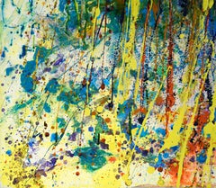 Blu con giallo - Composizione espressionista in acrilico su tela, firmata