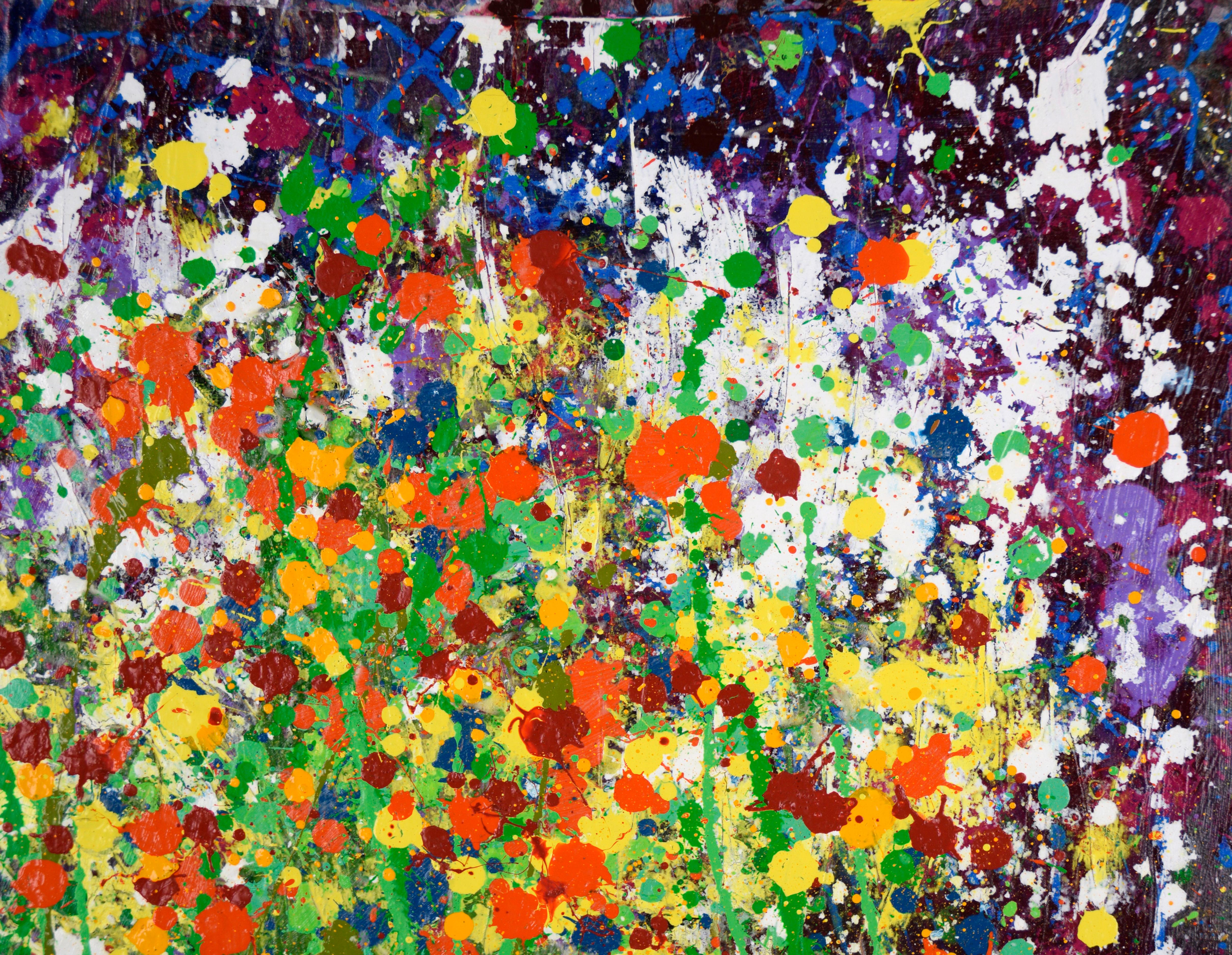 Confetti Garden - Expressionist Composition in Acrylic on Canvas - Black Abstract Painting by Charles David Francis