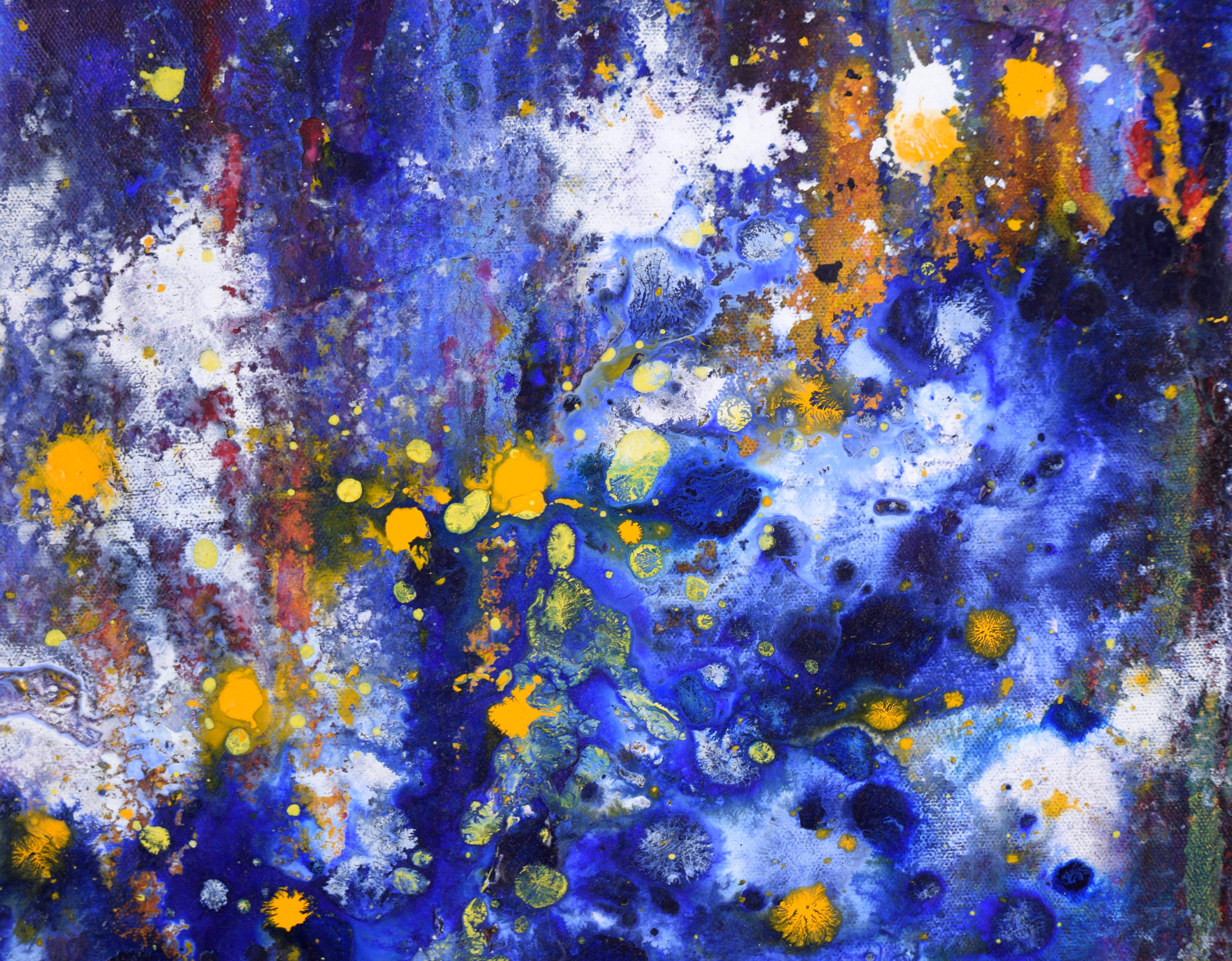 Cosmic Splash - Abstract Expressionist Composition in Acrylic on Canvas For Sale 2