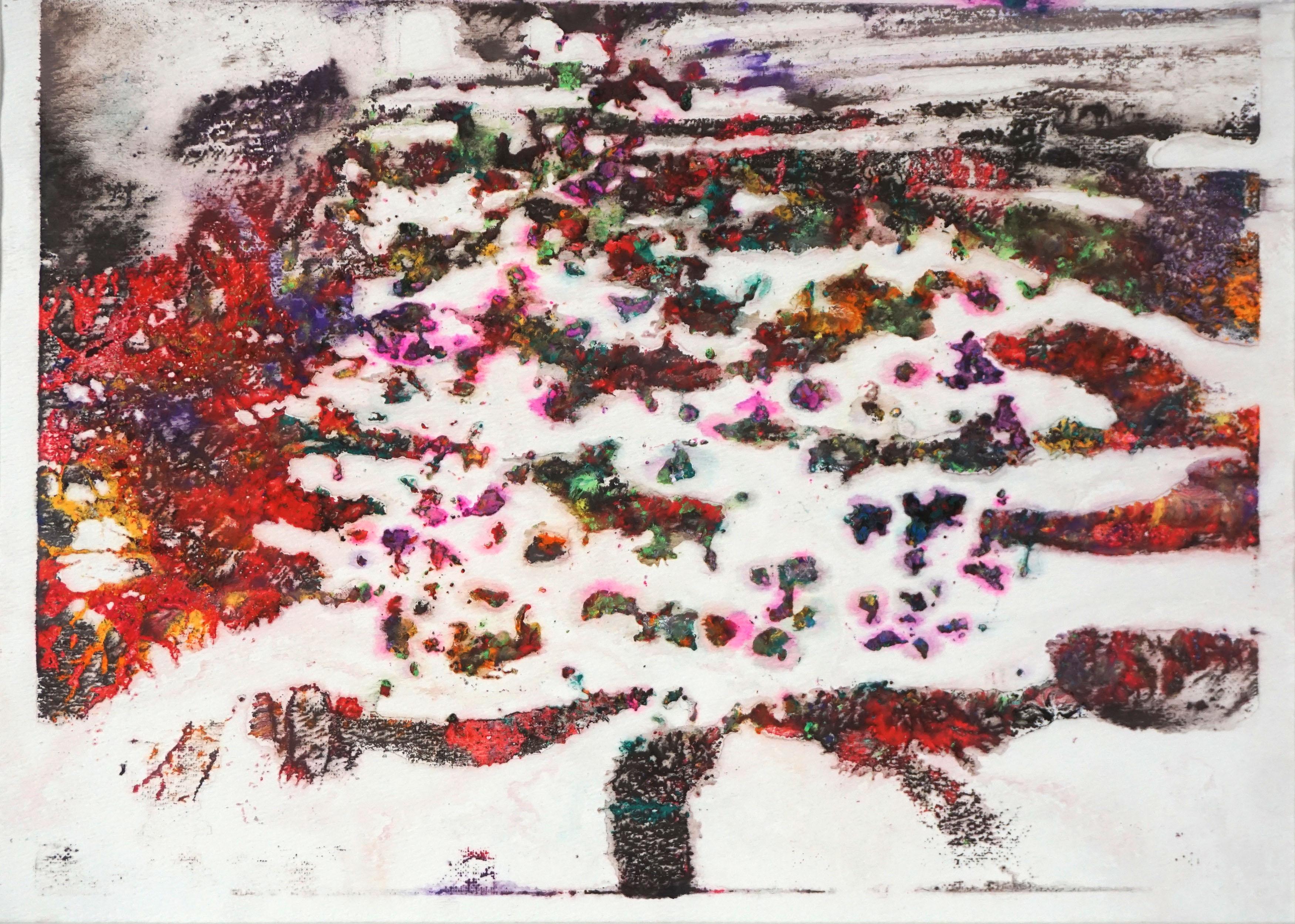 Cosmos and Tree Original Abstracted Composition - Beige Landscape Painting by Charles David Francis