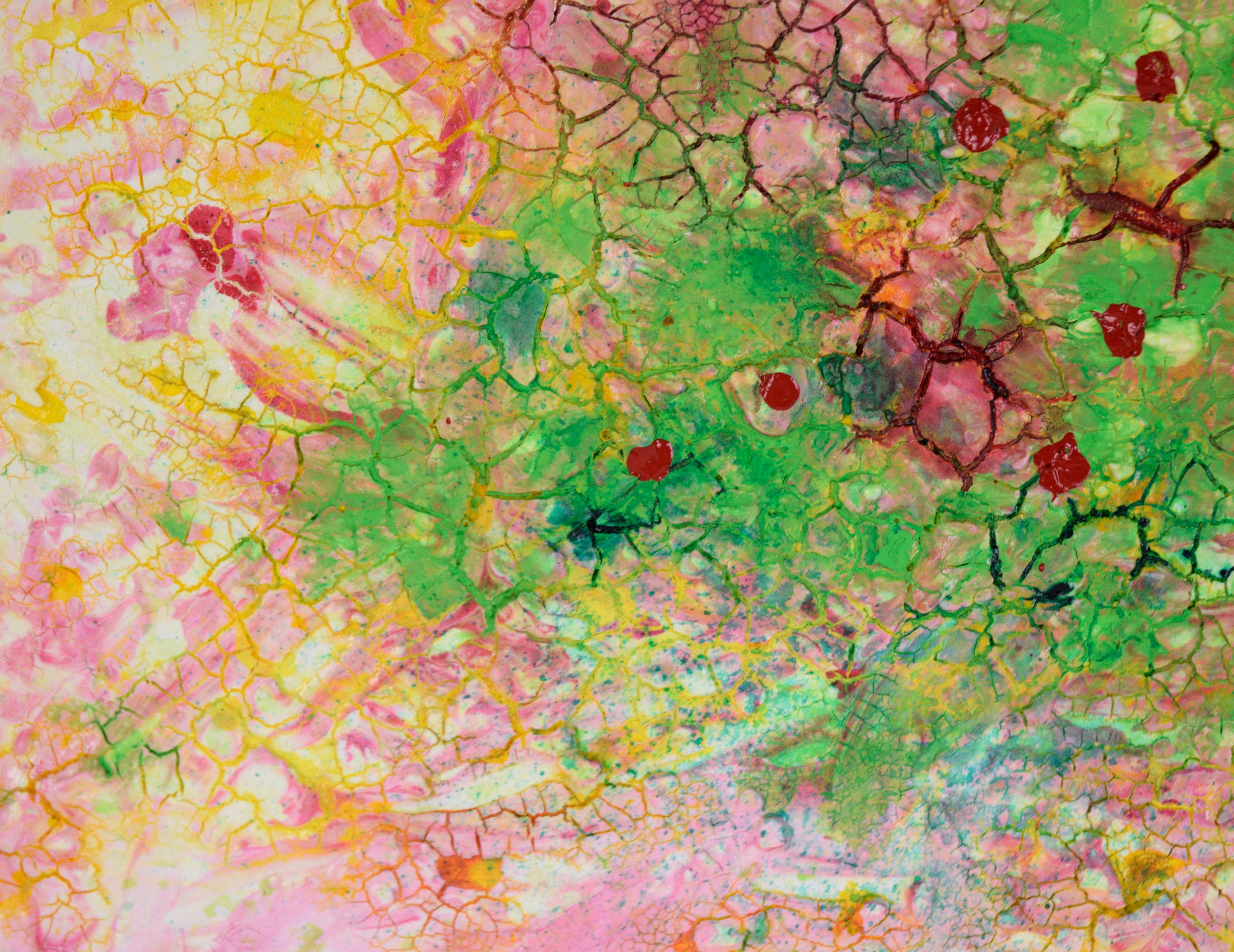 Cotton Candy Crackle - Abstract Expressionist Composition in Acrylic on Canvas - Beige Abstract Painting by Charles David Francis