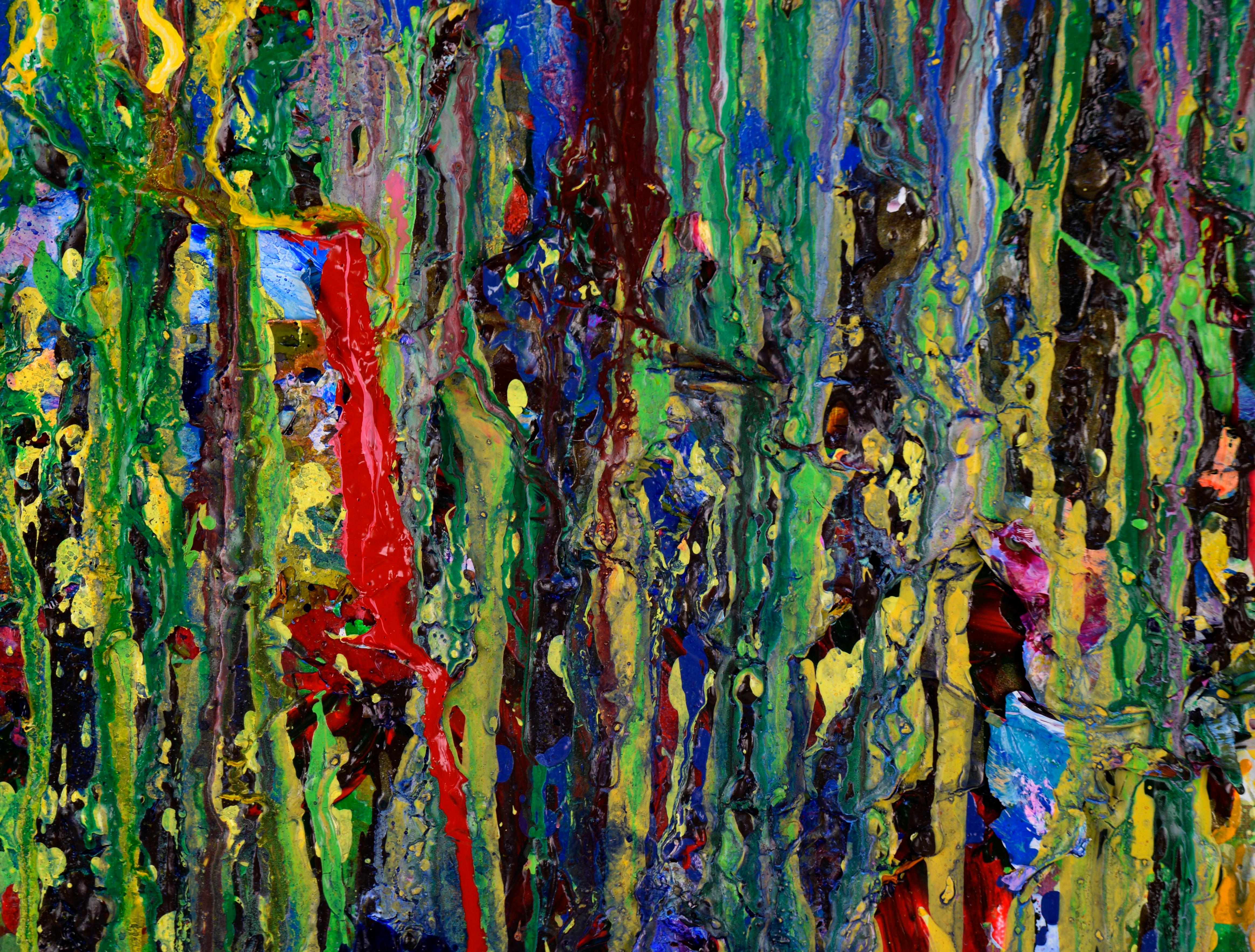 Dripping Garden - Textured Expressionist Composition in Acrylic on Canvas - Black Abstract Painting by Charles David Francis