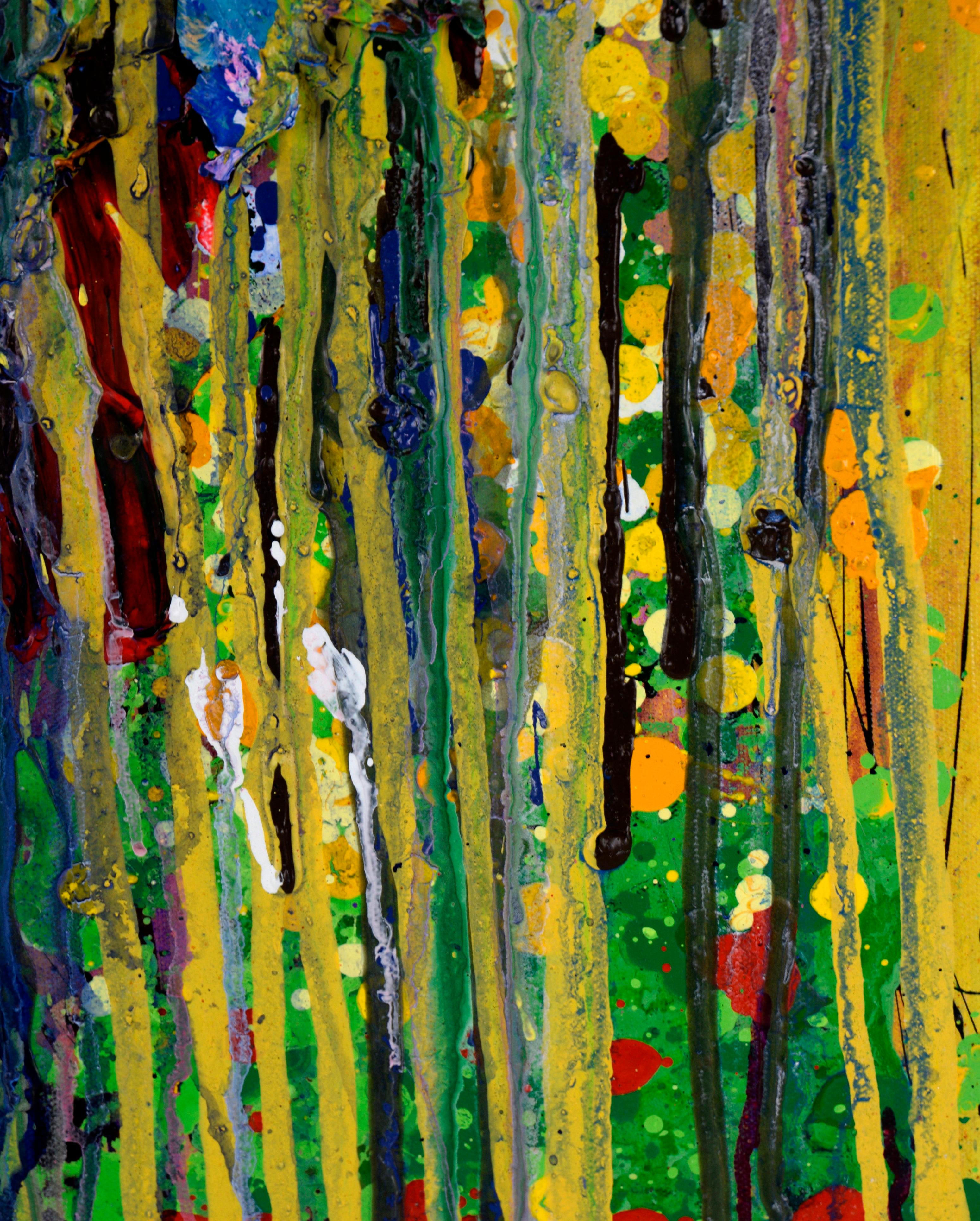 Dripping Garden - Textured Expressionist Composition in Acrylic on Canvas For Sale 1