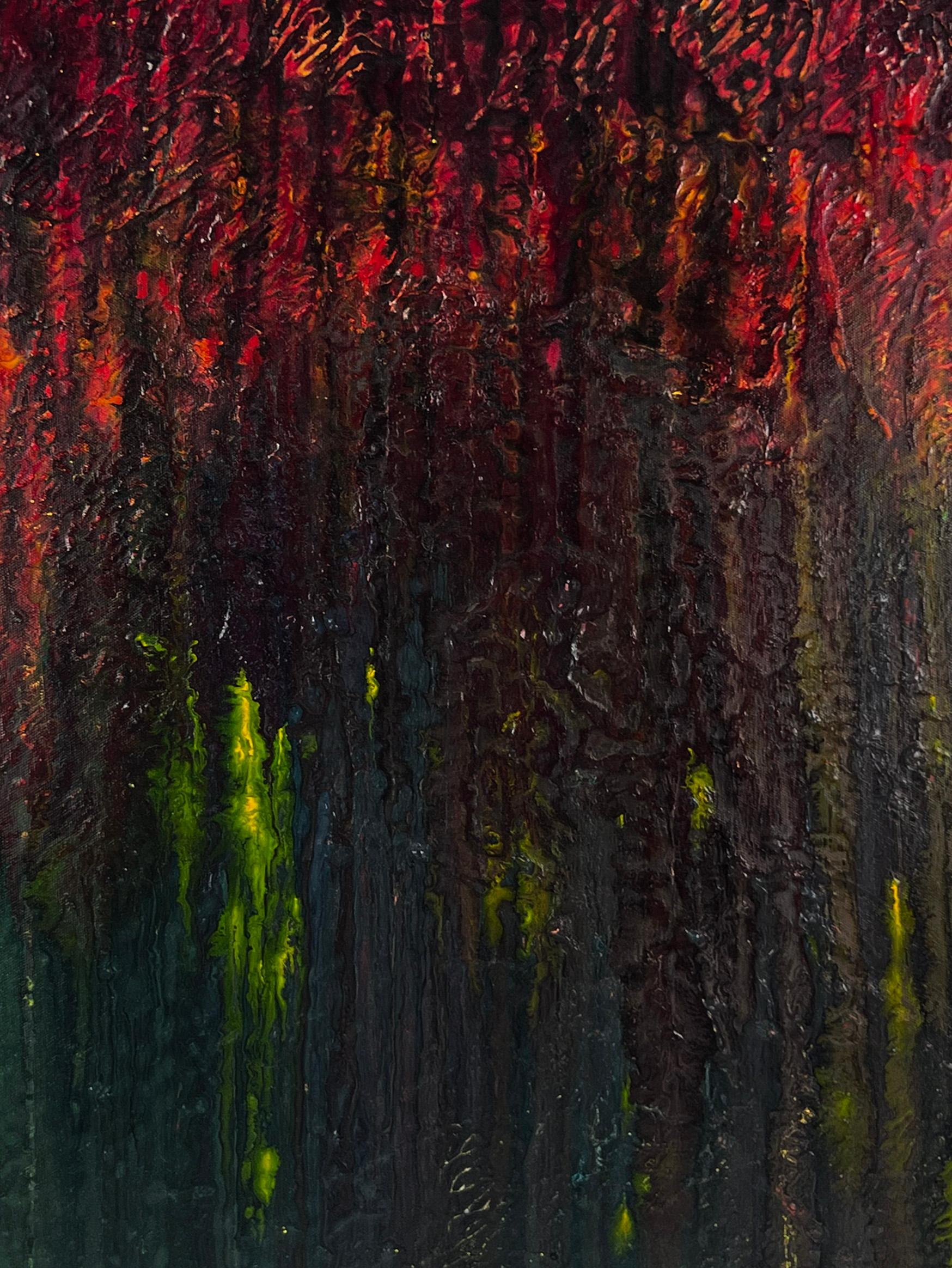 Fire in the Forest at Night by Dave Francis original Acrylic on Canvas - Painting by Charles David Francis