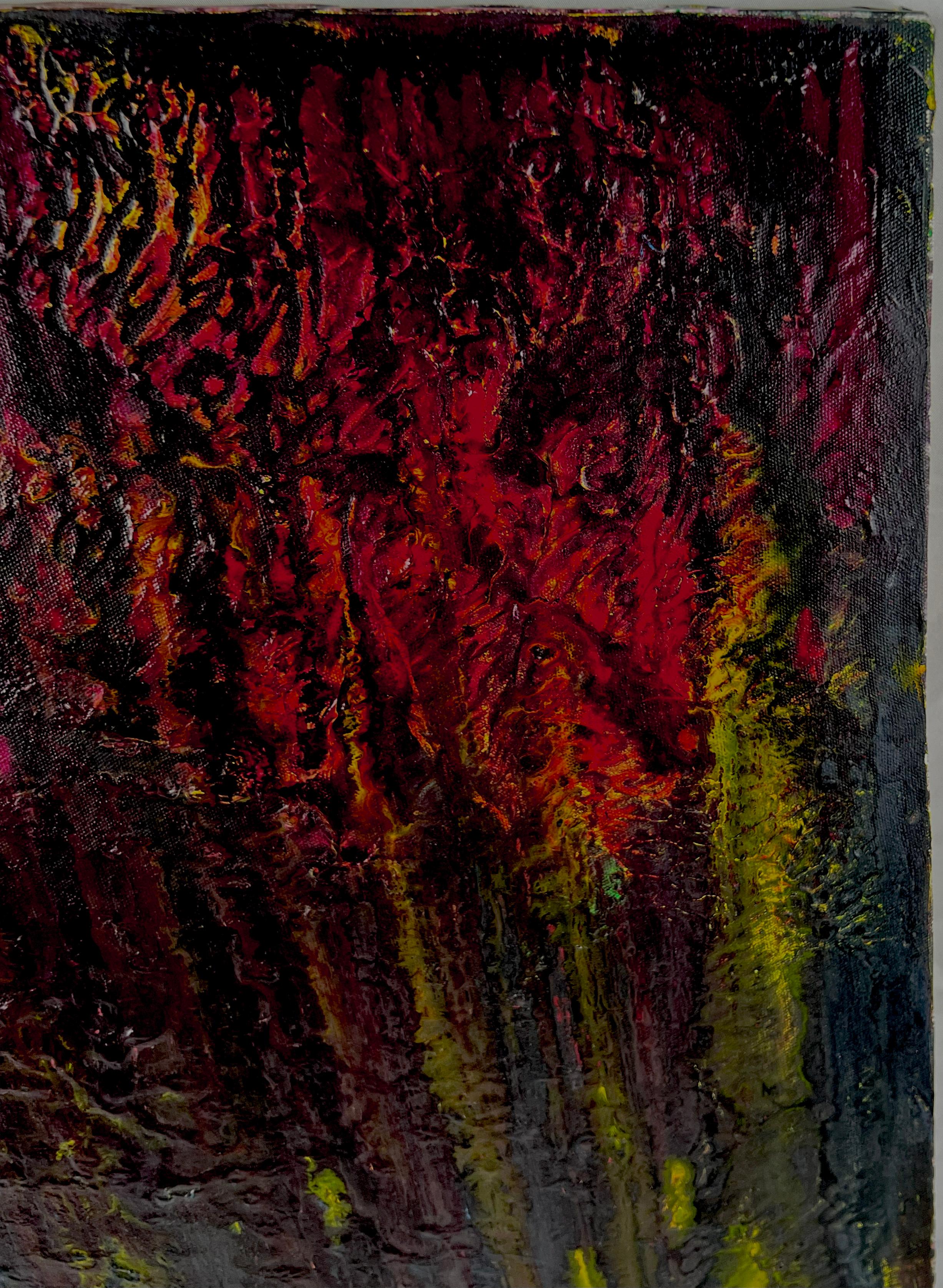 Fire in the Forest at Night by Dave Francis original Acrylic on Canvas - Abstract Expressionist Painting by Charles David Francis