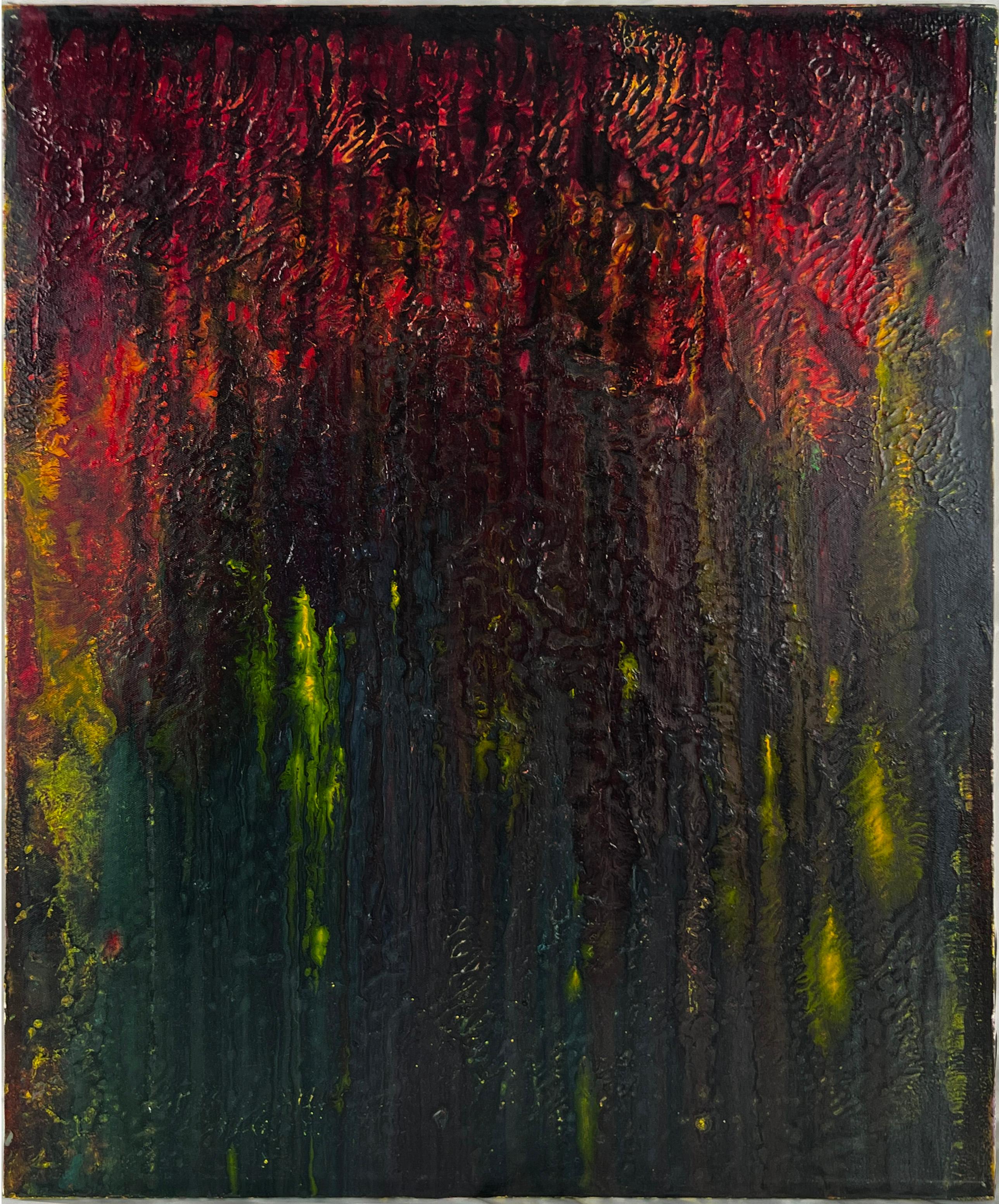 Fuoco nella foresta di notte di Dave Francis Acrilico originale su tela