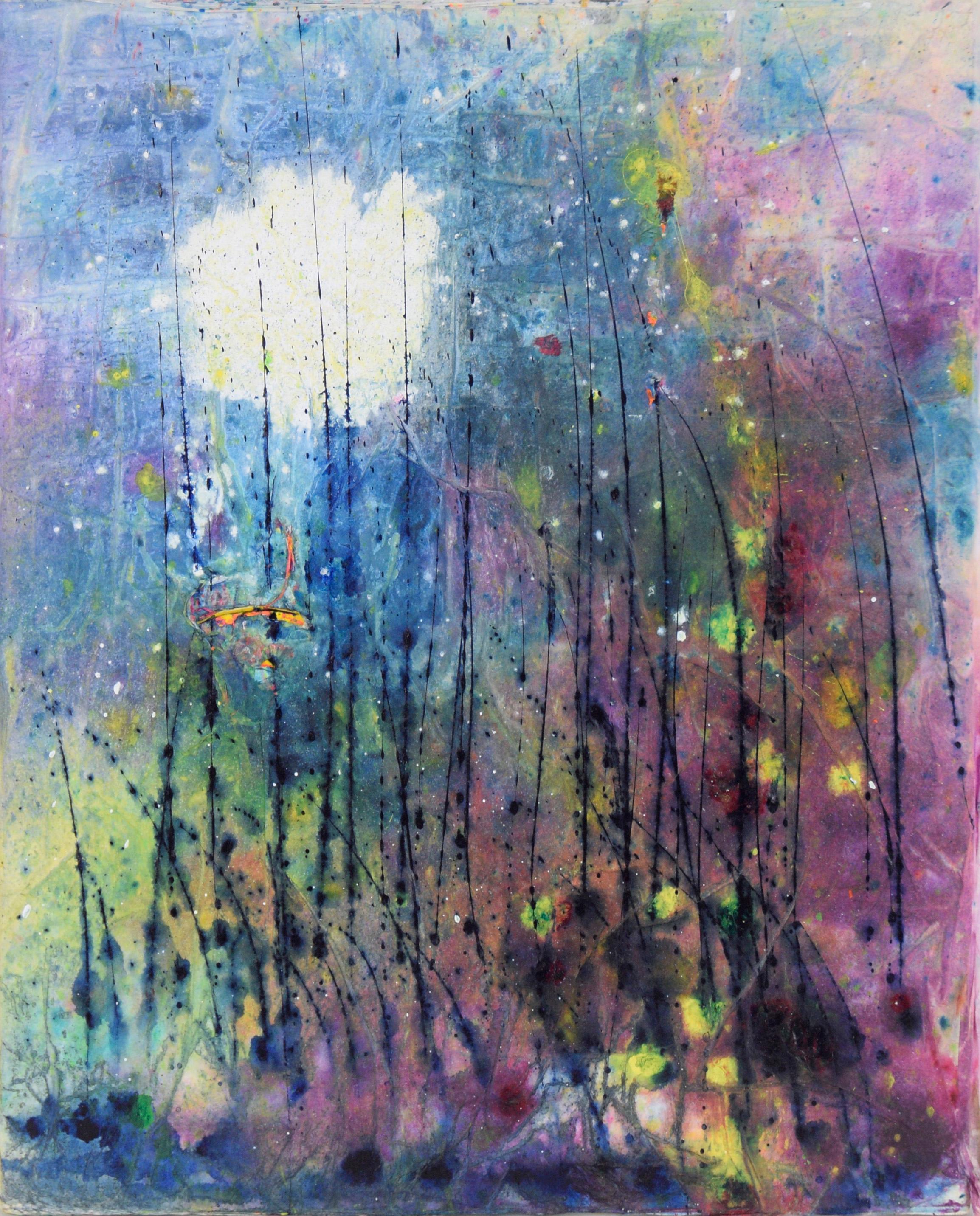 Fireflies in the Forest - Abstrakte Landschaft in Acryl auf Leinwand