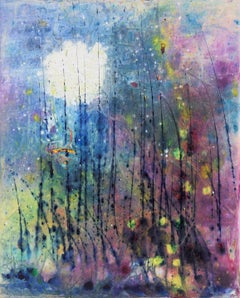 Fireflies in the Forest - Abstrakte Landschaft in Acryl auf Leinwand