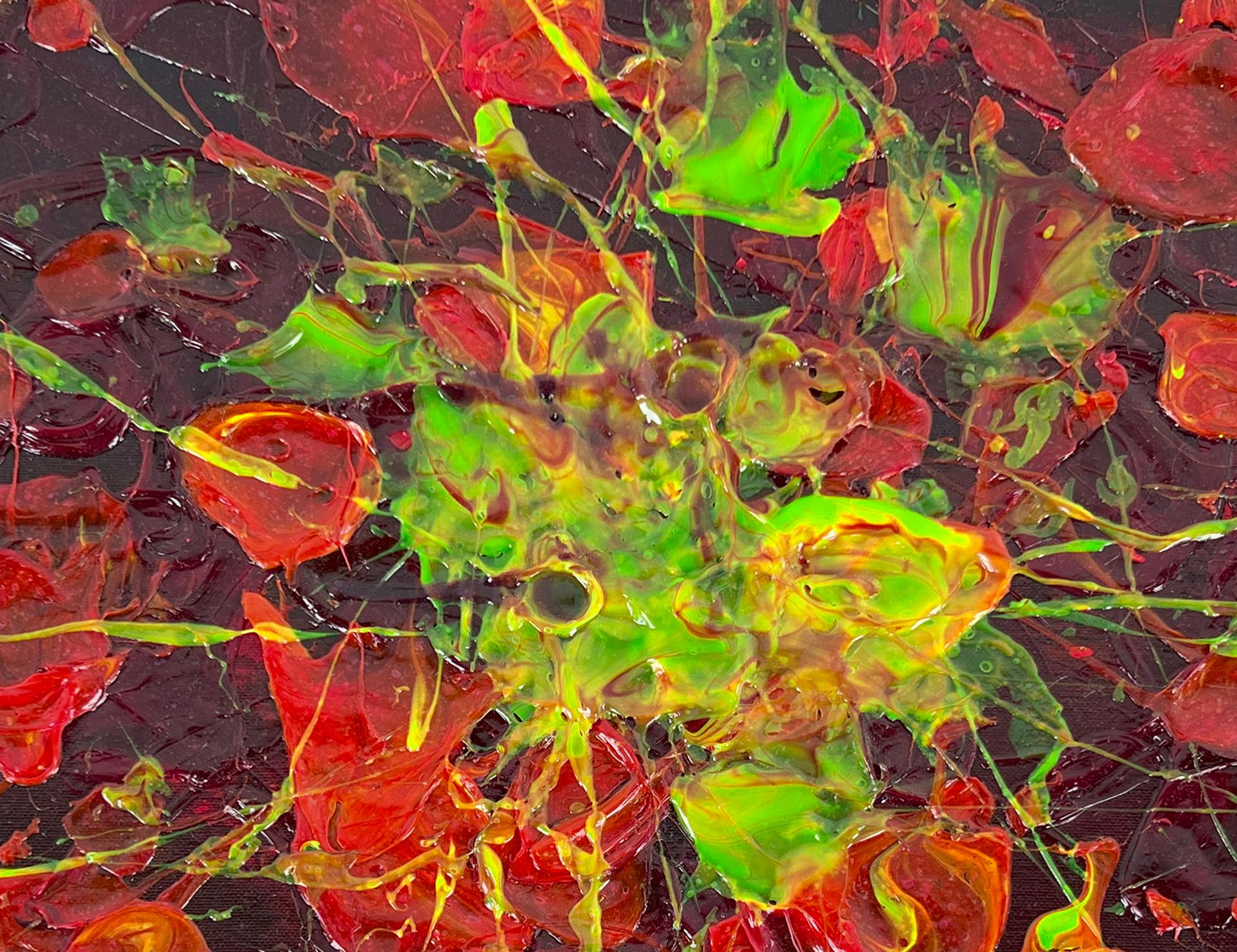 Natura morta astratta floreale California Golden Poppies Olio originale su tela - Painting Moderno di Charles David Francis