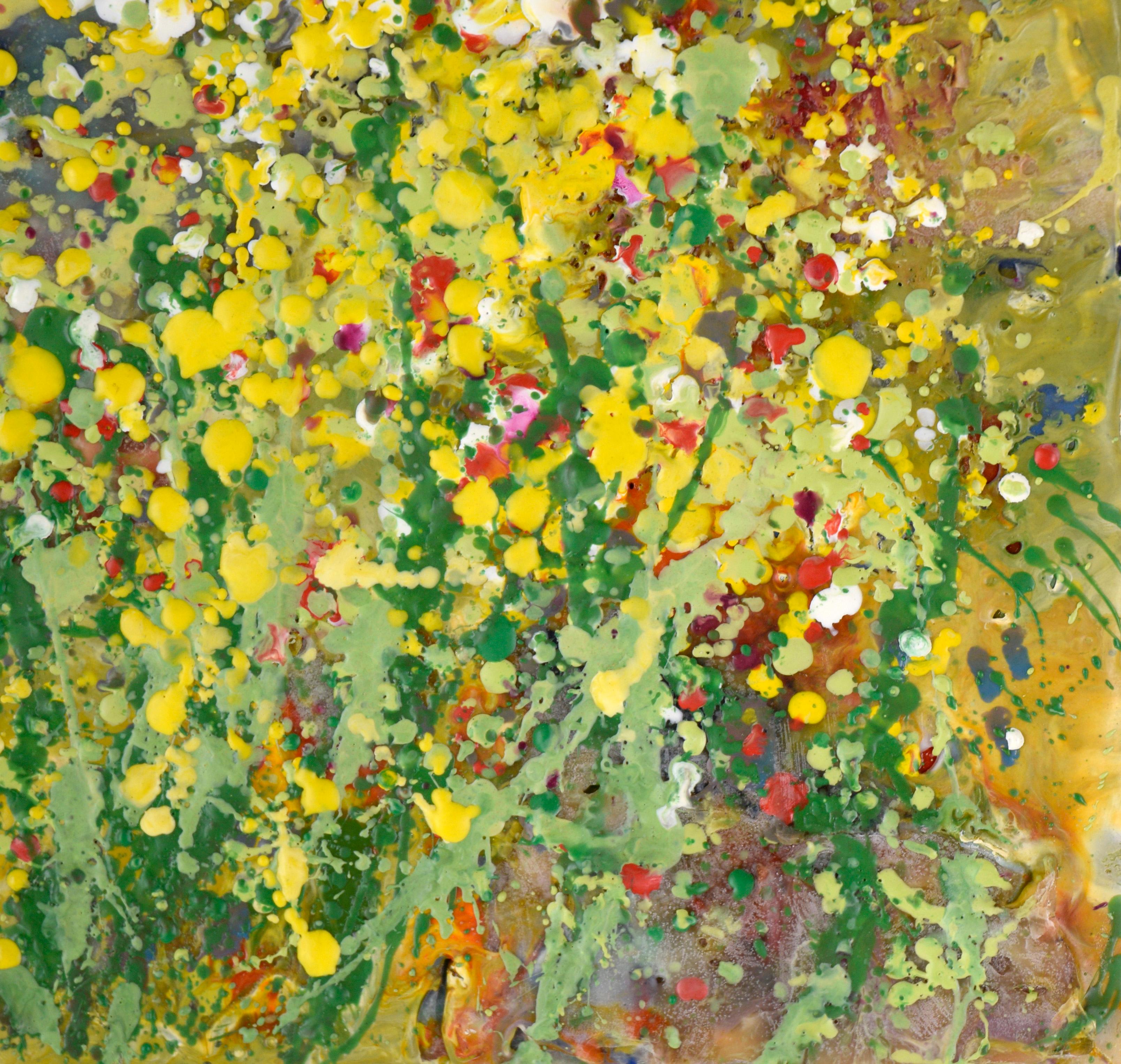 Garten – Expressionistische Komposition aus Wachs und Acryl auf Holzplatte (Braun), Abstract Painting, von Charles David Francis