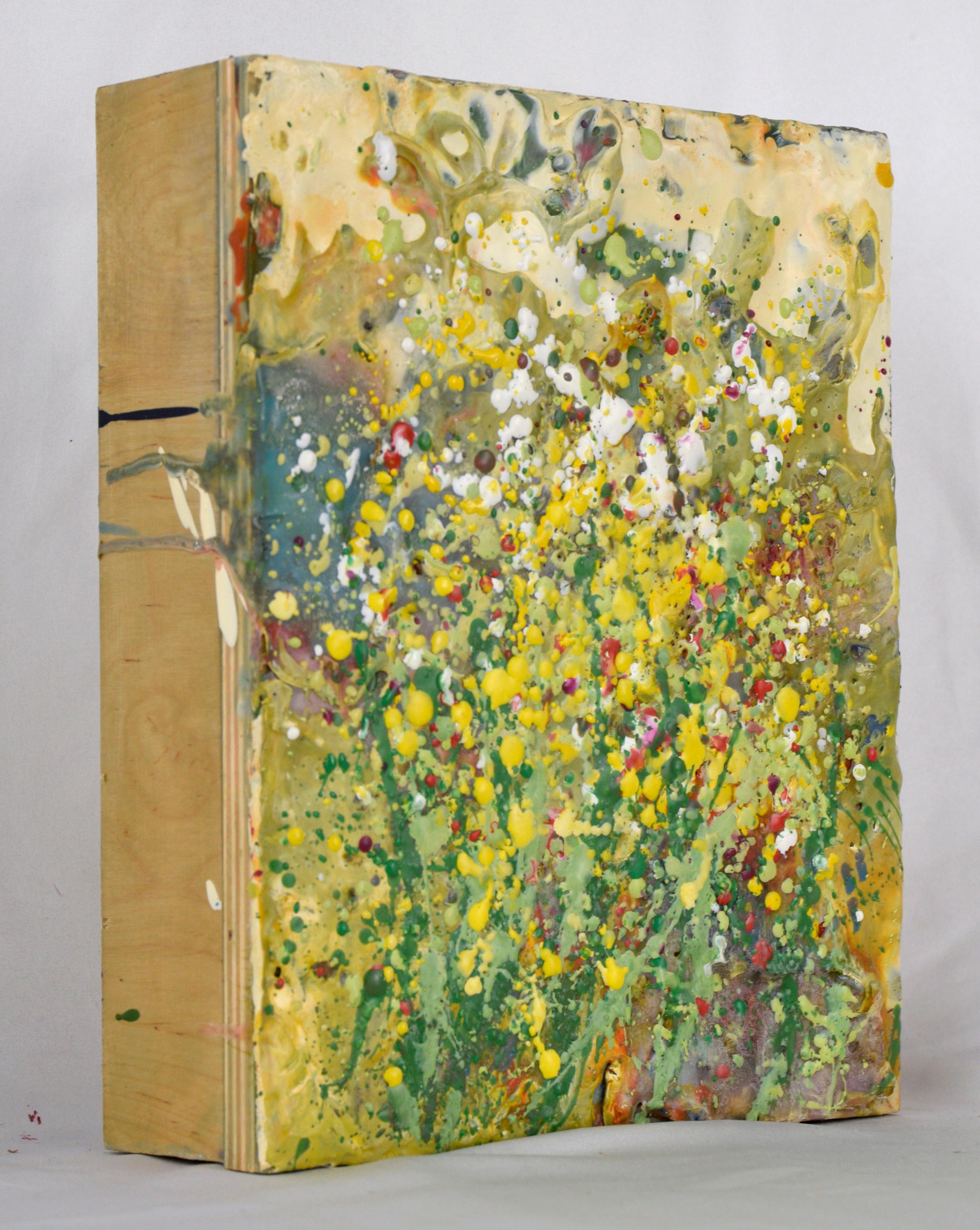 Garten – Expressionistische Komposition aus Wachs und Acryl auf Holzplatte im Angebot 1