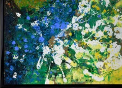 Green and Blue Mixed Media Abstract Expressionist Composition on Canvas