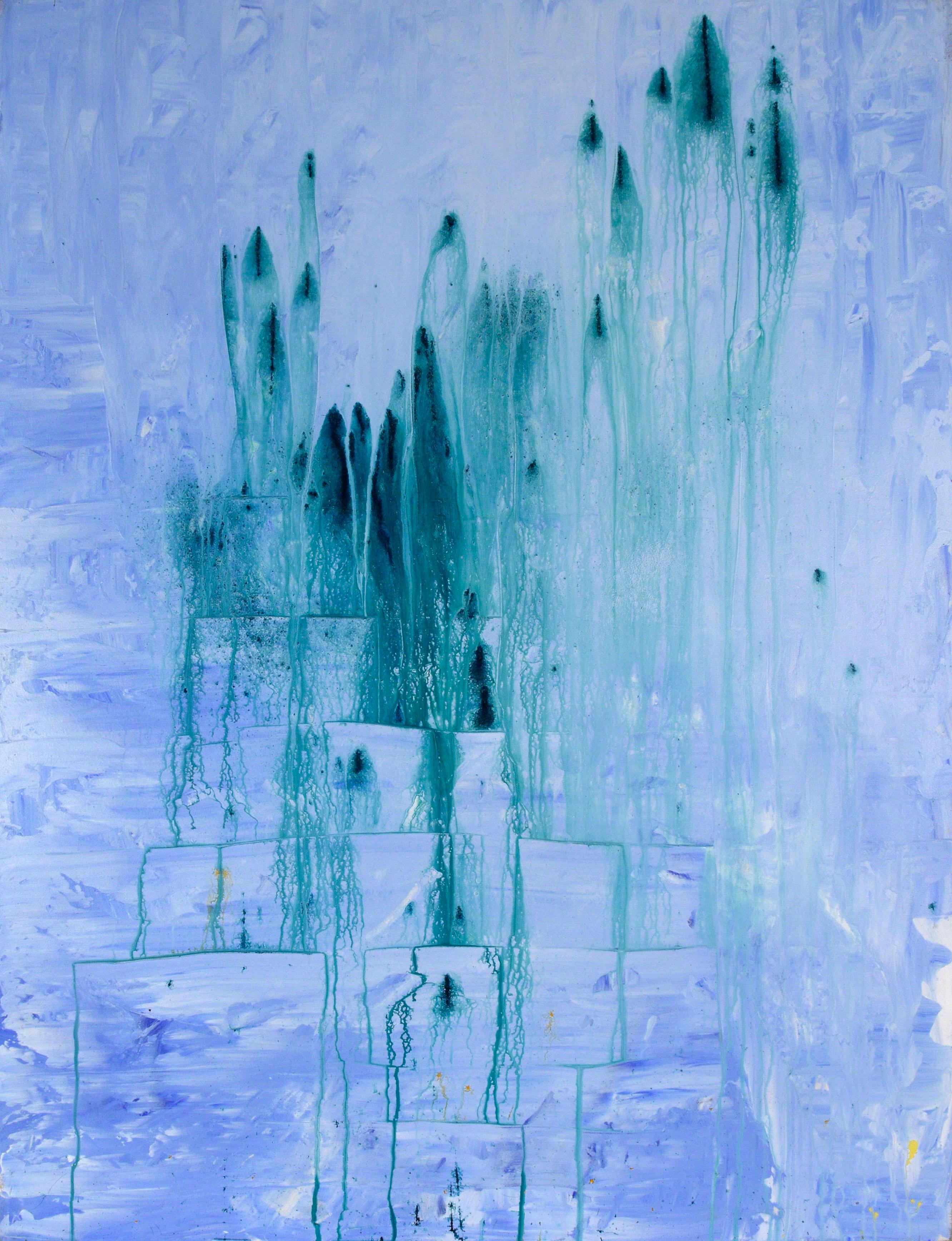 Green on Blue - Original Abstract Composition in Acrylic on Canvas