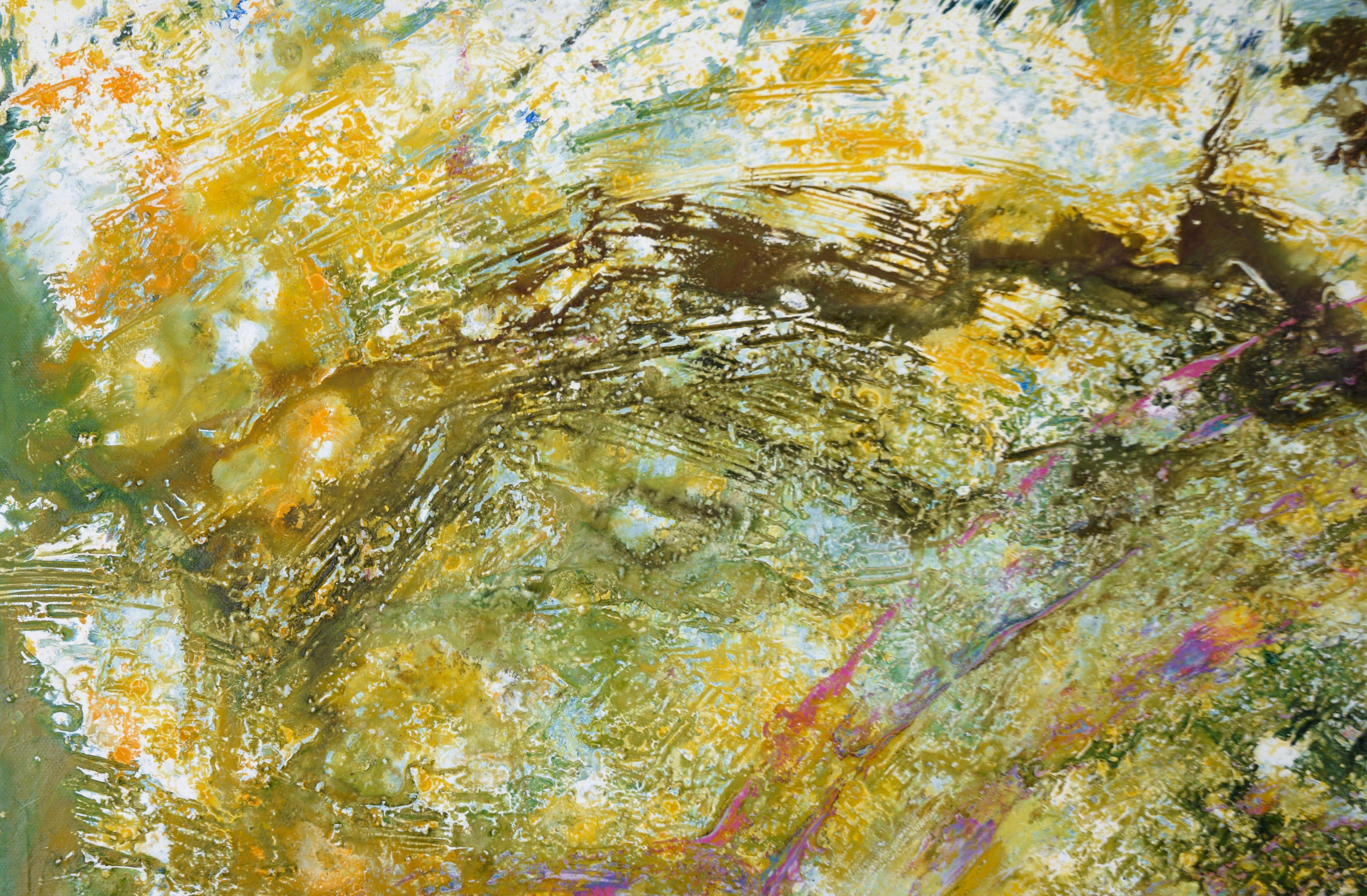 Verde, amarillo, rojo - Composición expresionista texturizada en acrílico sobre lienzo - Painting de Charles David Francis