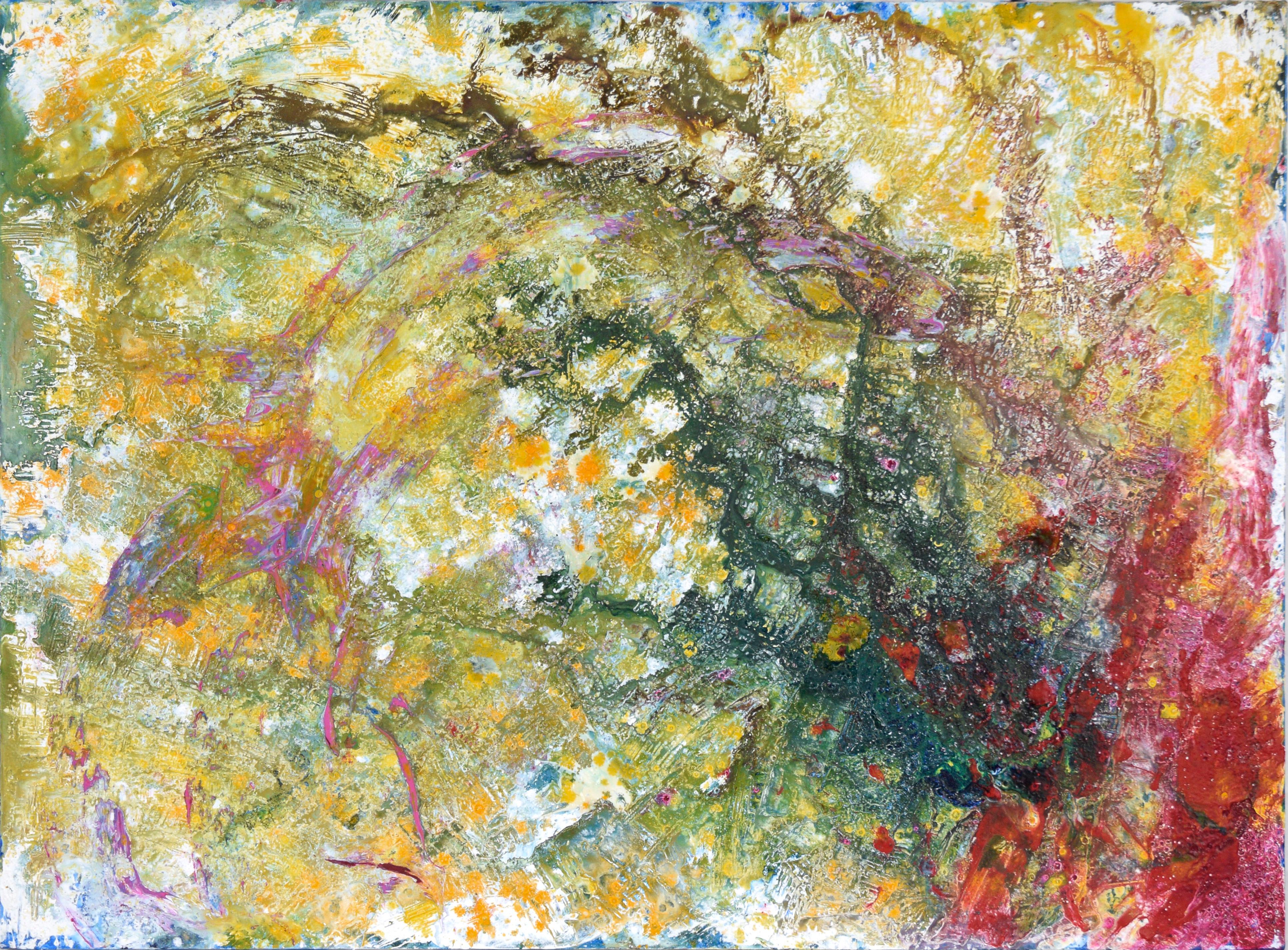 Green, Yellow, Red - Textured Expressionist Composition in Acrylic on Canvas