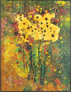 Heavily Textured Expressionist Painting -- Sunflower Bouquet, 40"H x 30"W