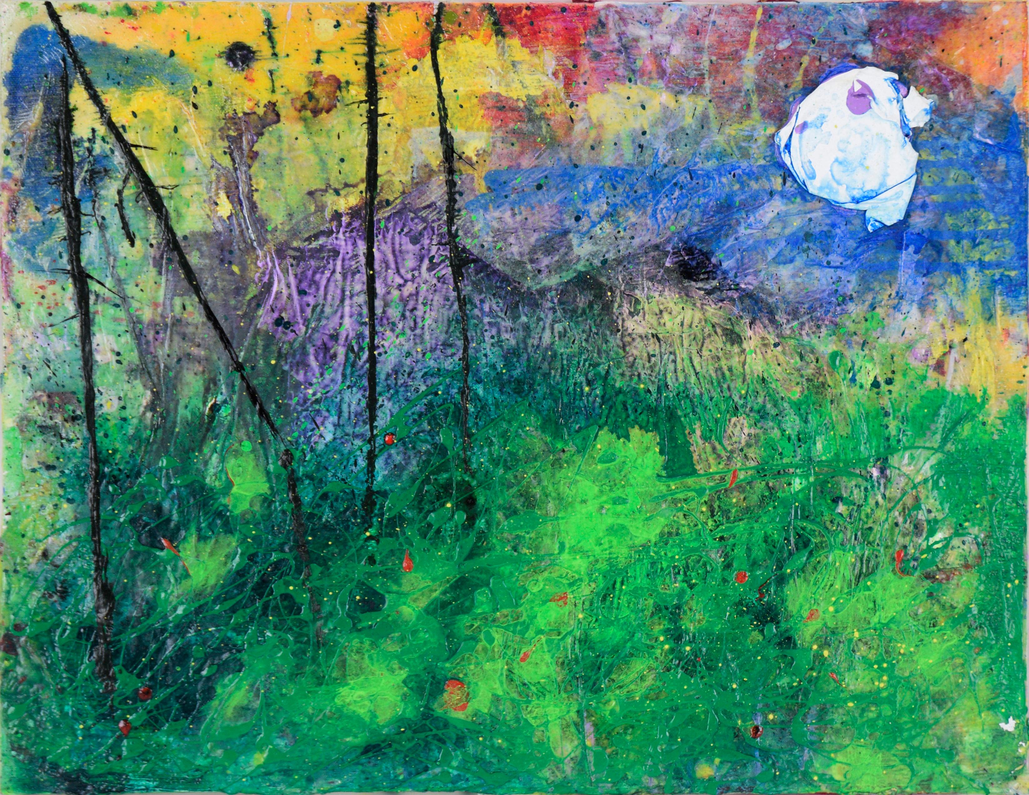 Moonrise Over the Mountains – Abstrakte Landschaft in Acryl auf Leinwand