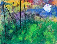 Moonrise Over the Mountains – Abstrakte Landschaft in Acryl auf Leinwand