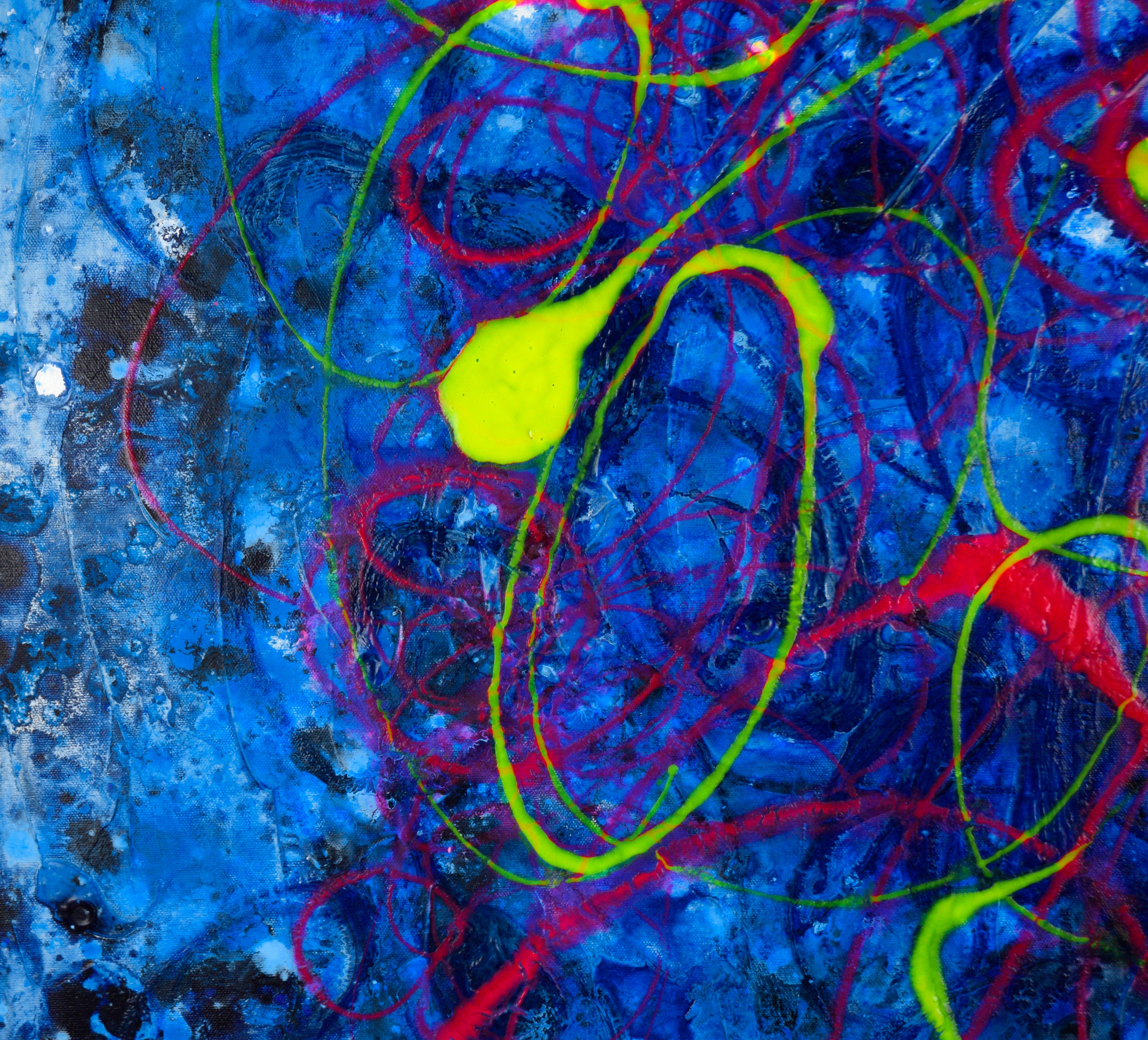 Ocean Lights - Expressionist Composition in Acrylic on Canvas - Blue Abstract Painting by Charles David Francis