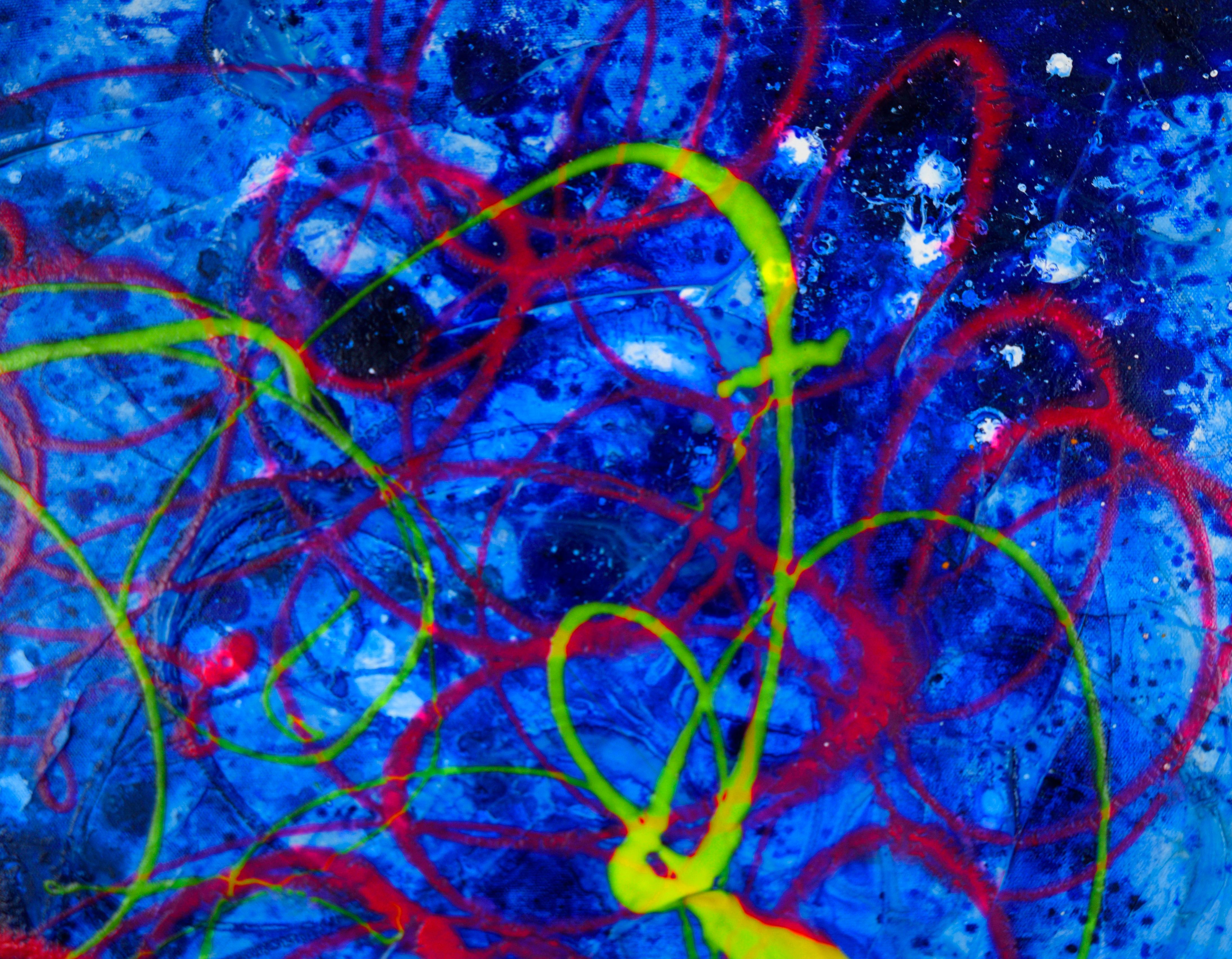 Ocean Lights - Expressionist Composition in Acrylic on Canvas For Sale 3