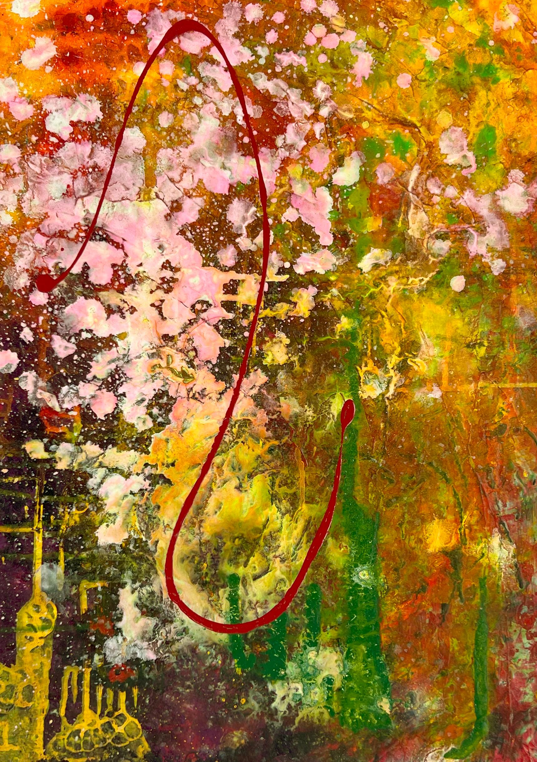 Rosa svolazzante Espressionista astratto Acrilico originale su tela - Painting Espressionismo astratto di Charles David Francis
