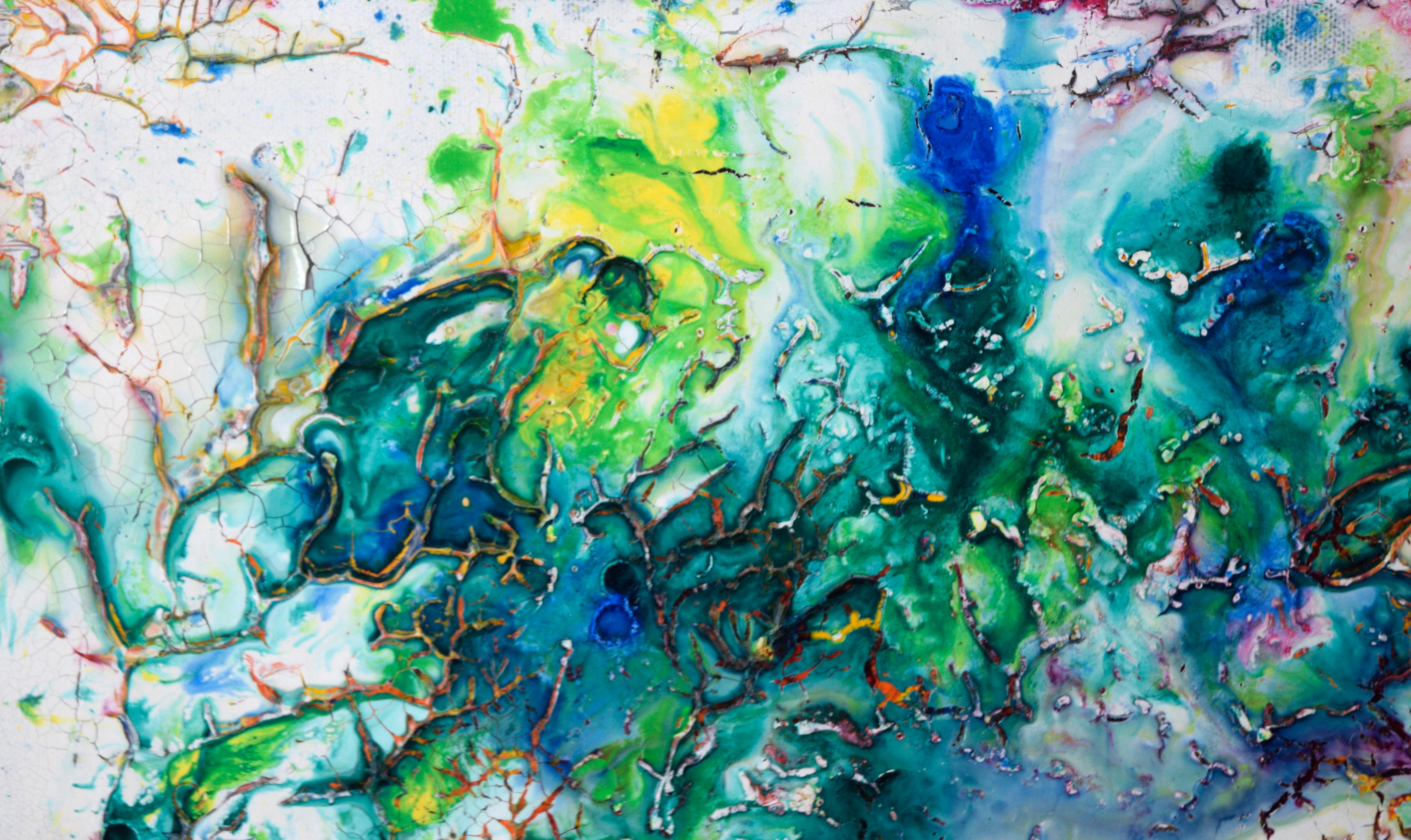 Regenbogen-Crackle - Abstrakte expressionistische Komposition in Acryl auf Leinwand – Painting von Charles David Francis