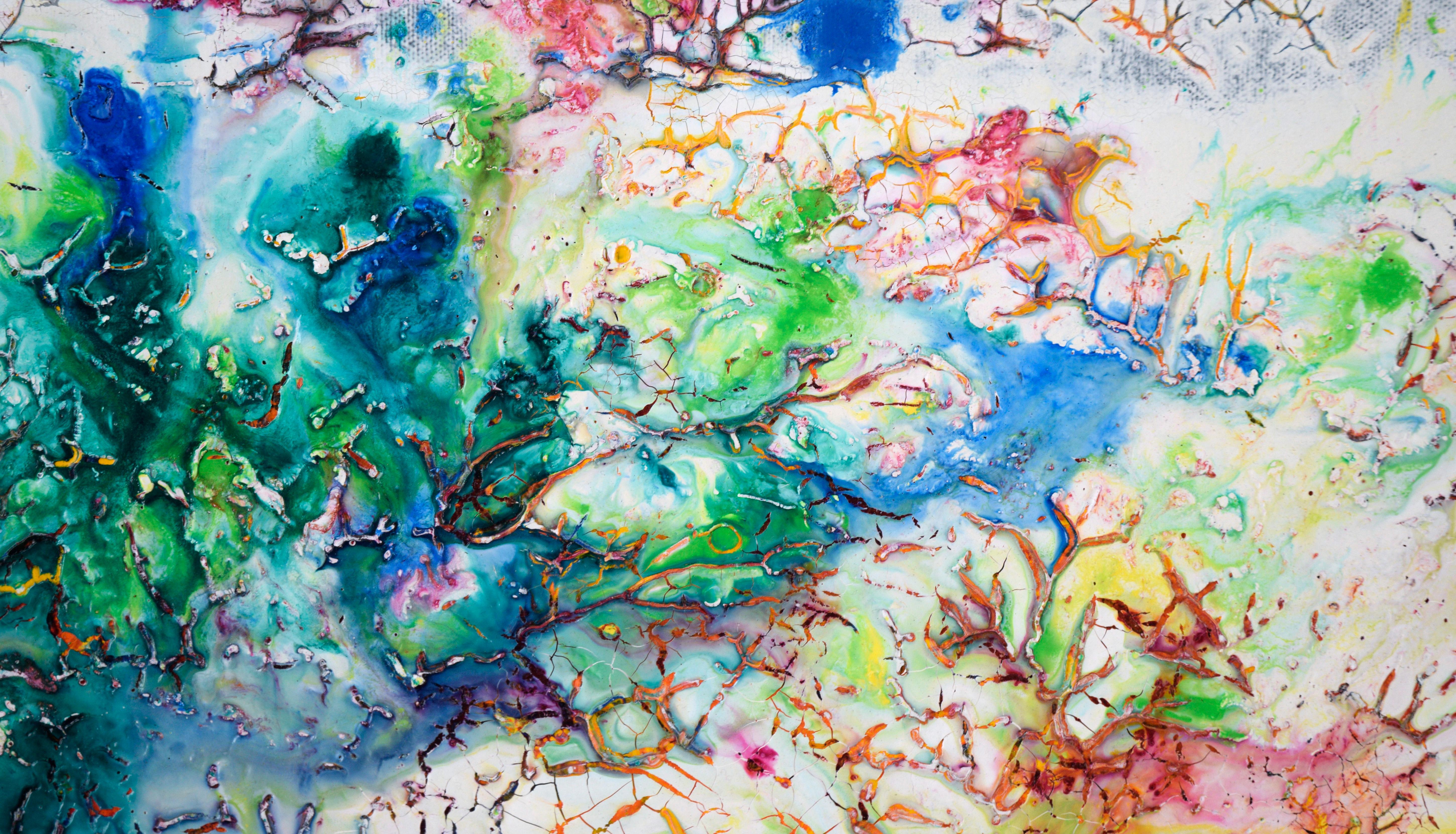 Regenbogen-Crackle - Abstrakte expressionistische Komposition in Acryl auf Leinwand (Abstrakter Expressionismus), Painting, von Charles David Francis
