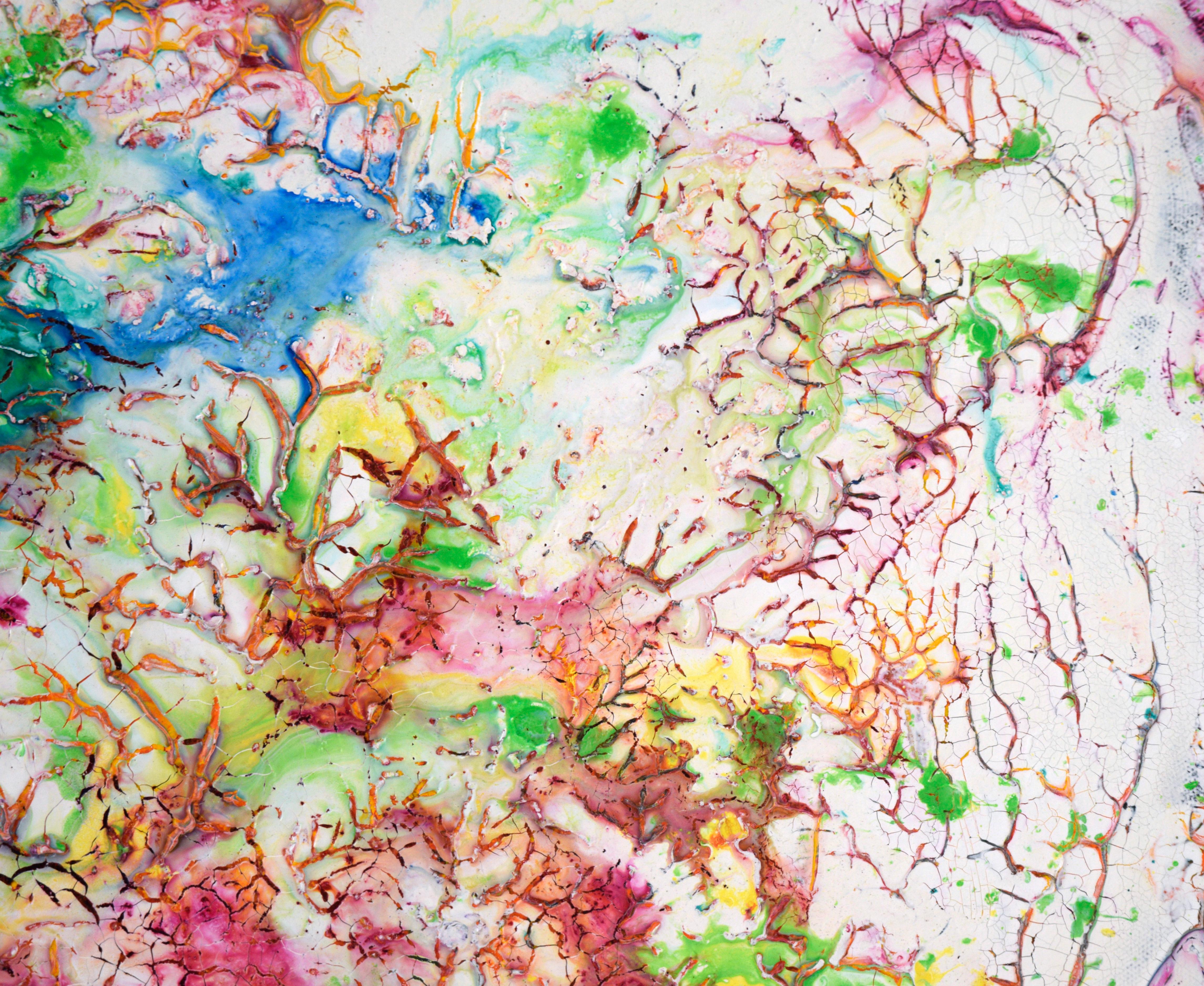 Regenbogen-Crackle - Abstrakte expressionistische Komposition in Acryl auf Leinwand (Grau), Abstract Painting, von Charles David Francis