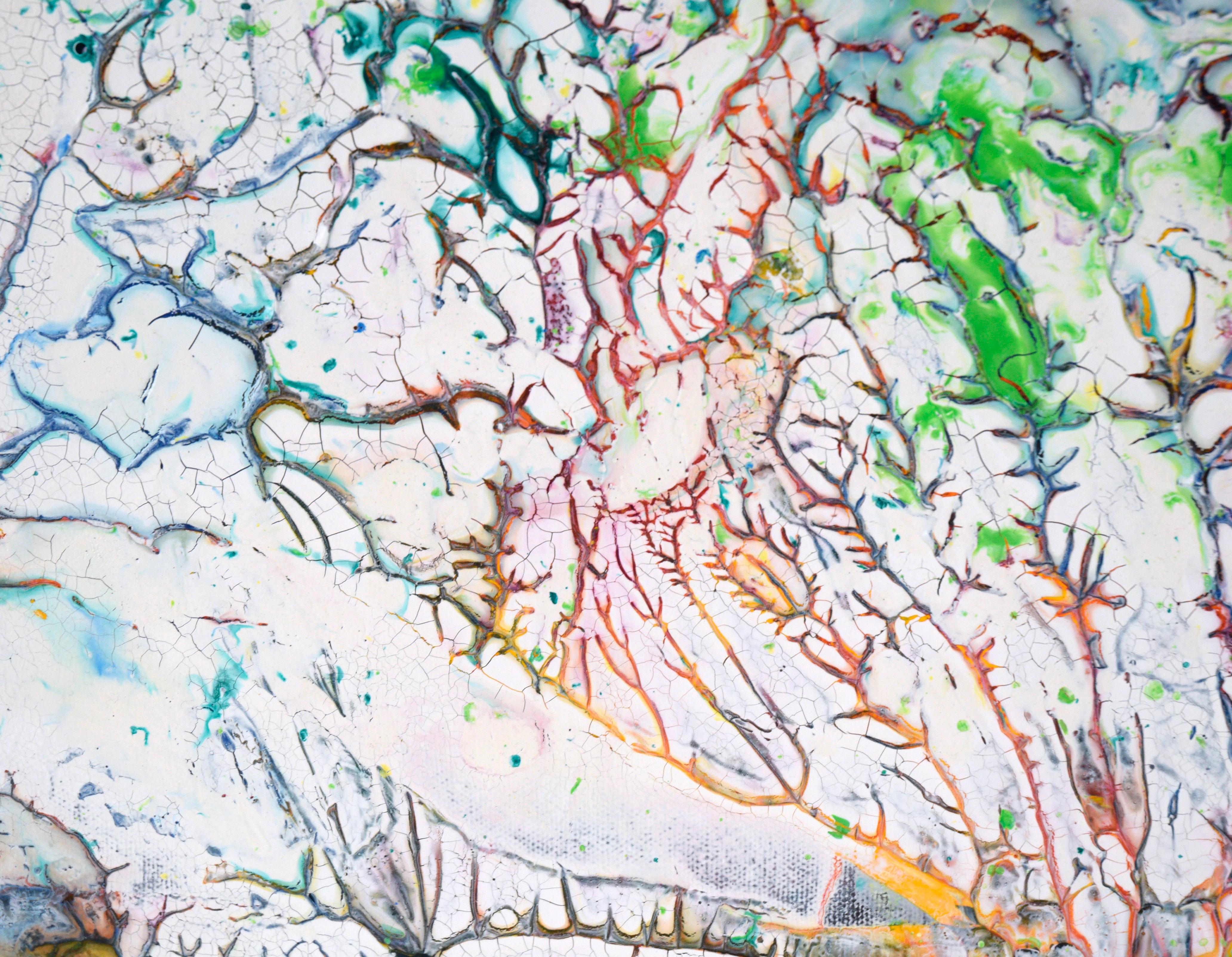 Regenbogen-Crackle - Abstrakte expressionistische Komposition in Acryl auf Leinwand im Angebot 1