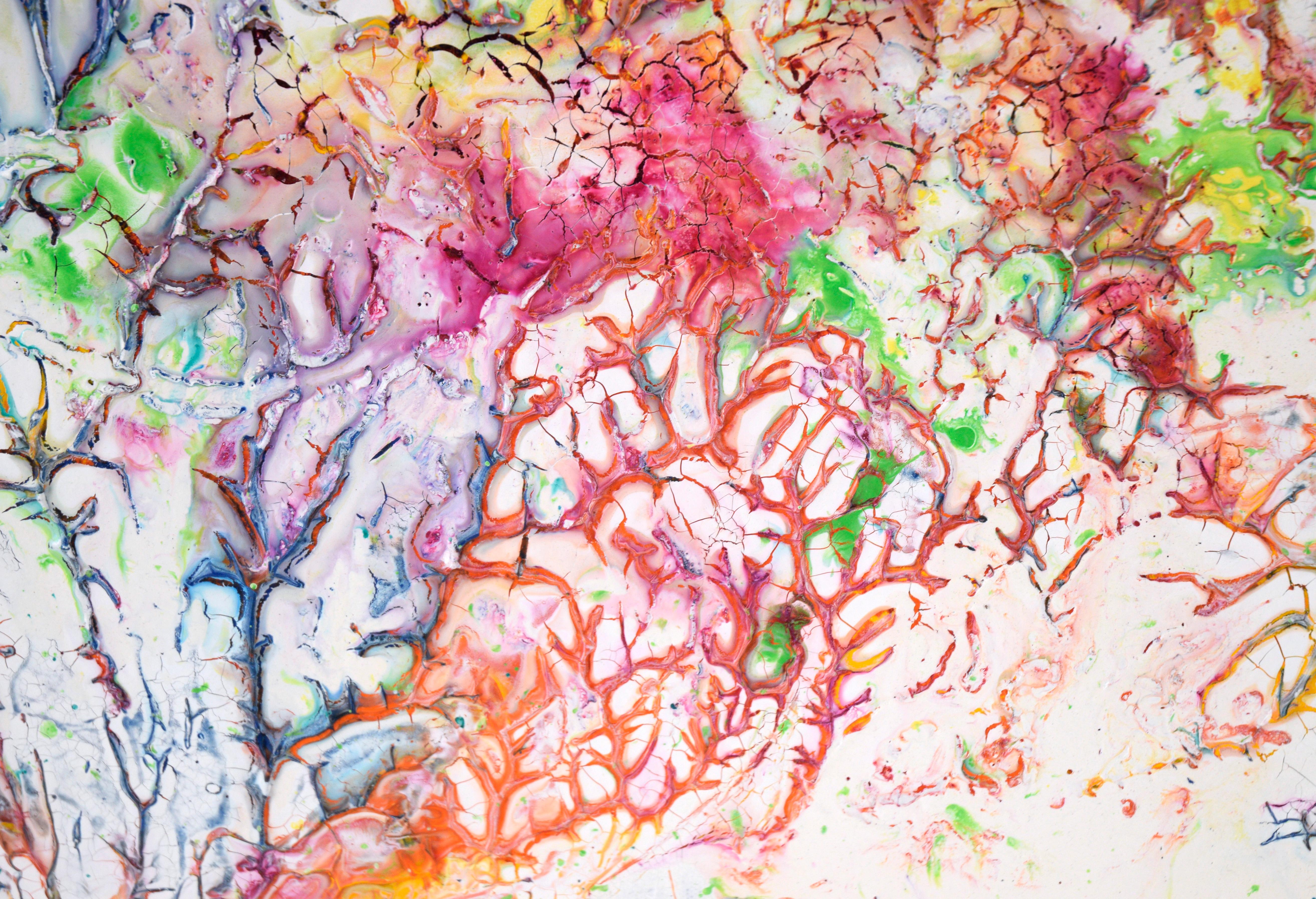 Regenbogen-Crackle - Abstrakte expressionistische Komposition in Acryl auf Leinwand im Angebot 2