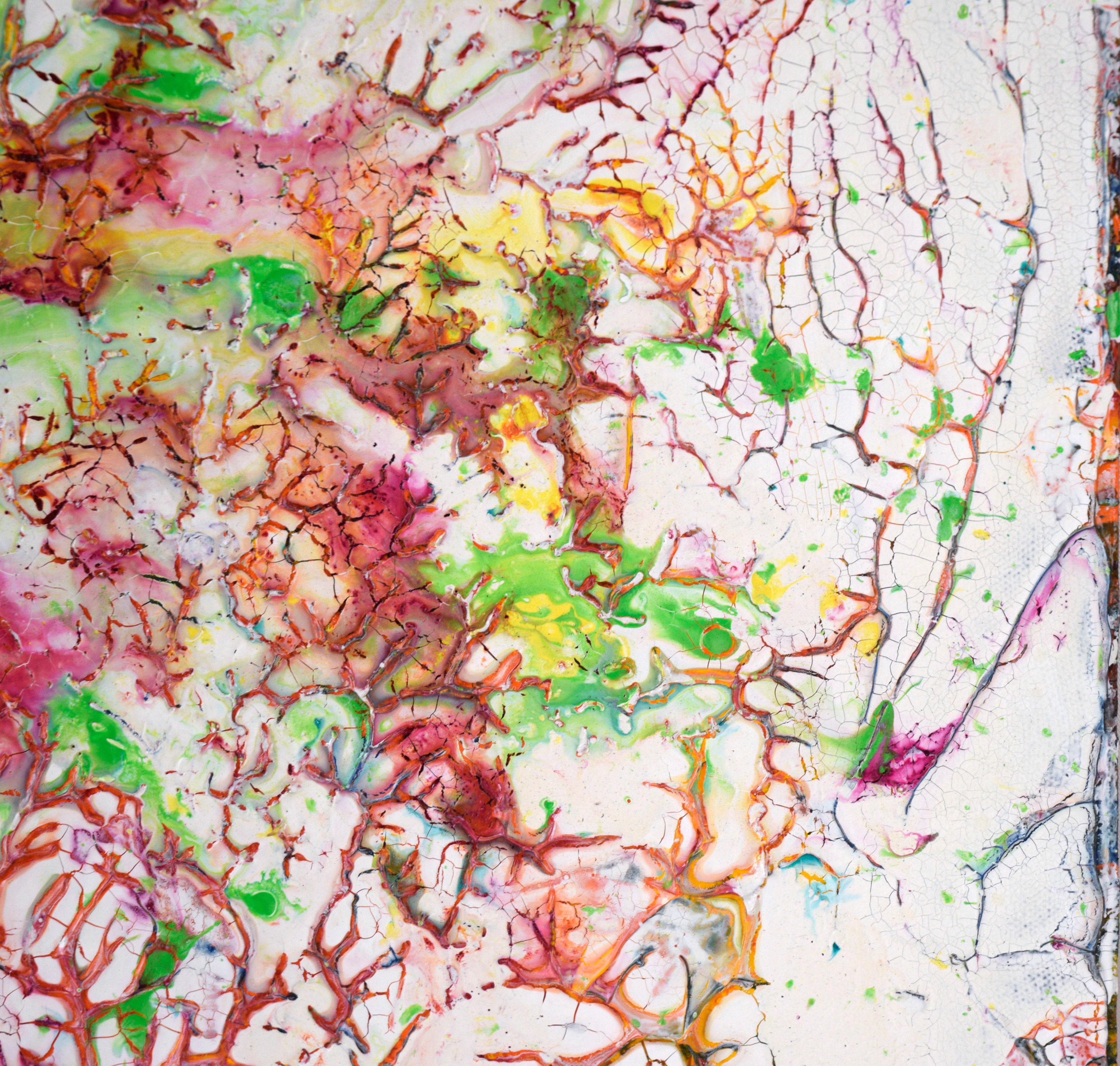 Regenbogen-Crackle - Abstrakte expressionistische Komposition in Acryl auf Leinwand im Angebot 3