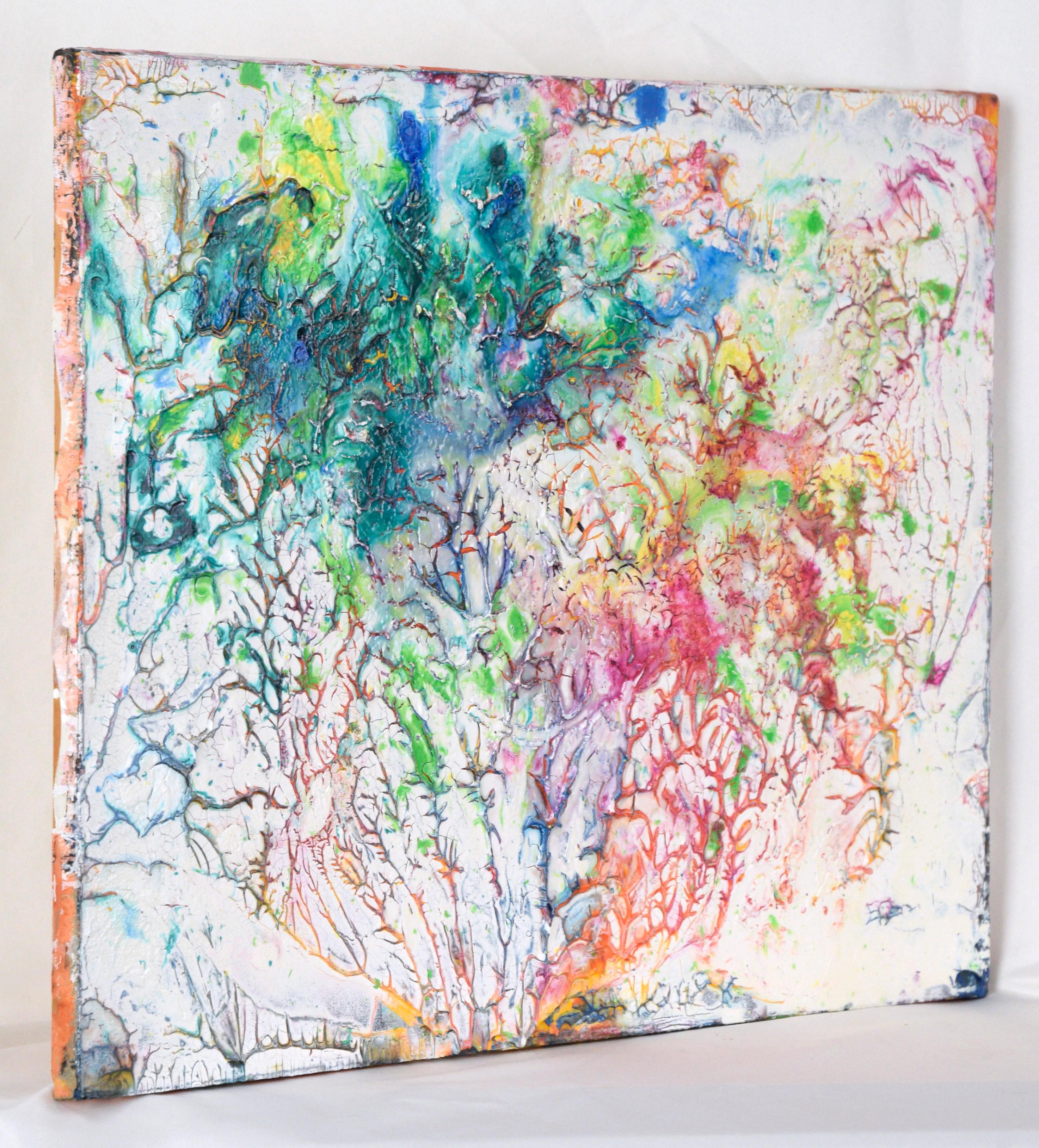 Regenbogen-Crackle - Abstrakte expressionistische Komposition in Acryl auf Leinwand im Angebot 4