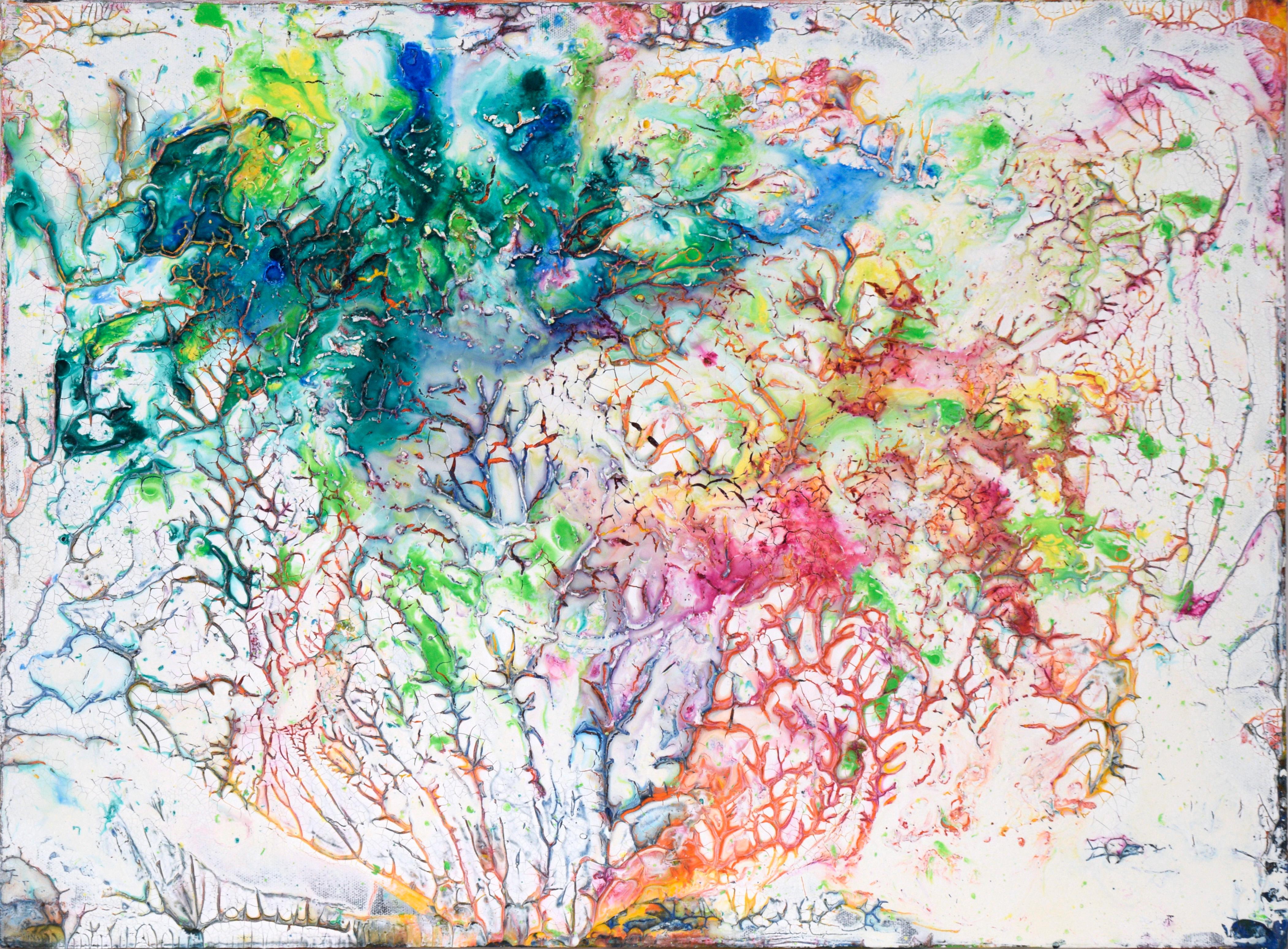 Charles David Francis Abstract Painting – Regenbogen-Crackle - Abstrakte expressionistische Komposition in Acryl auf Leinwand