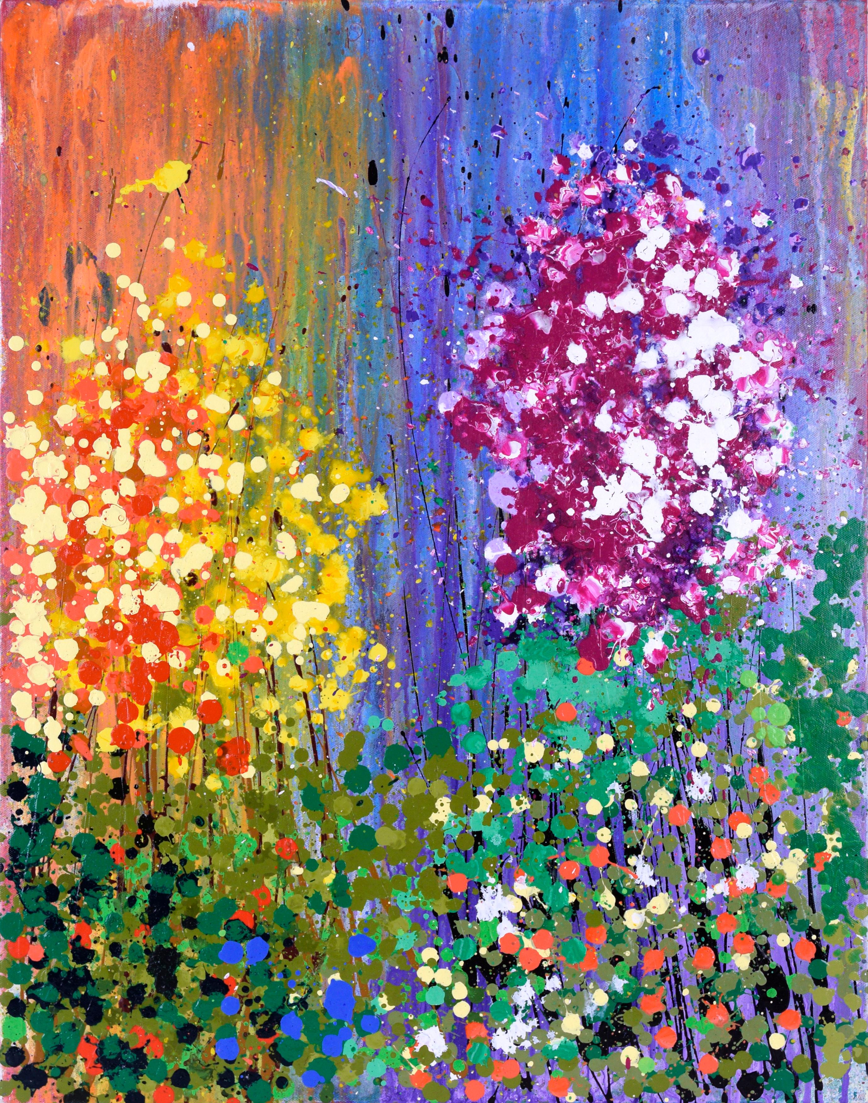 Charles David Francis Abstract Painting - Rainbow Drips, Abstract Expressionist Composition in Acrylic on Canvas, Signed
