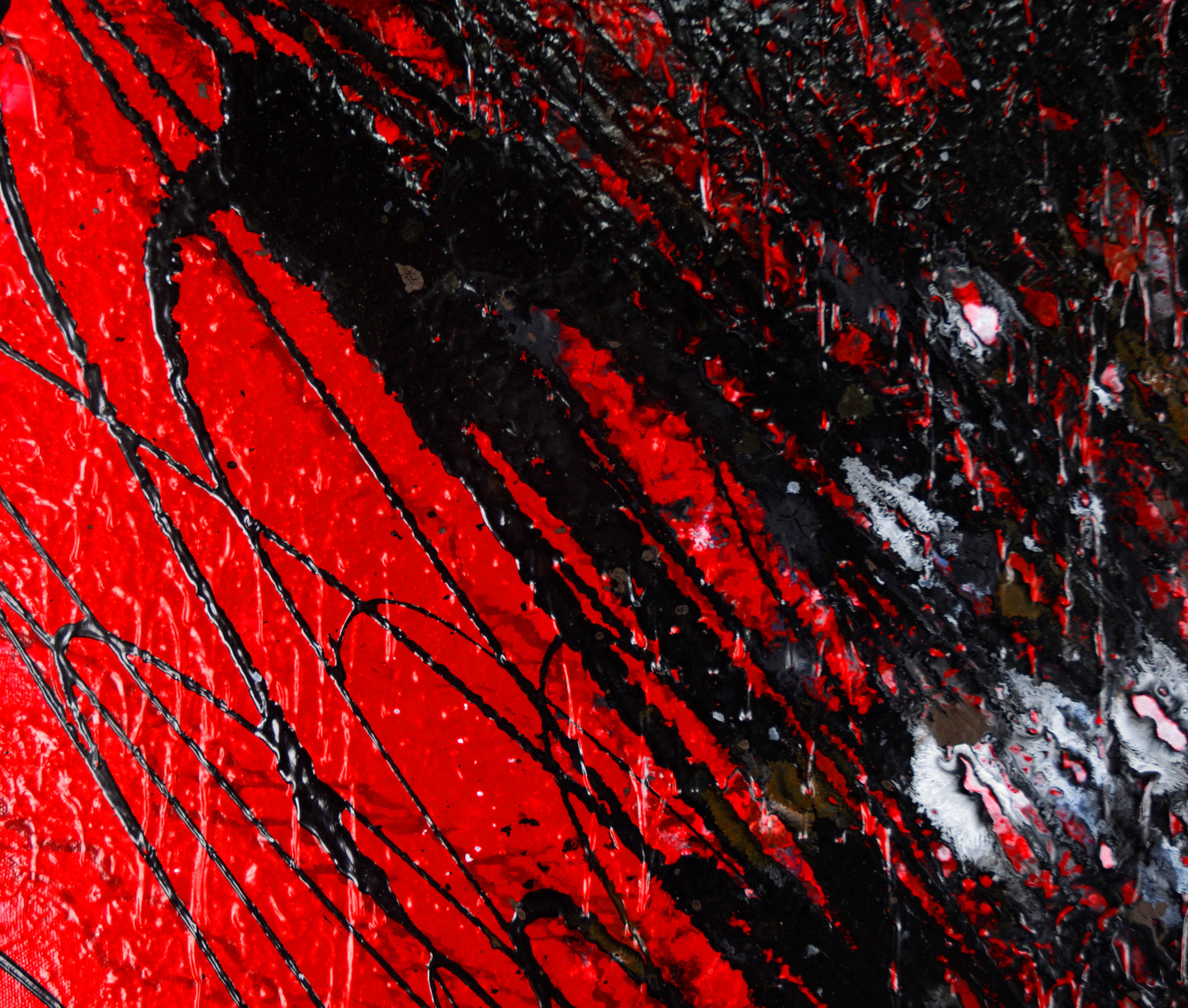 Red and Black Abstract Expressionist Composition in Acrylic on Canvas - Painting by Charles David Francis