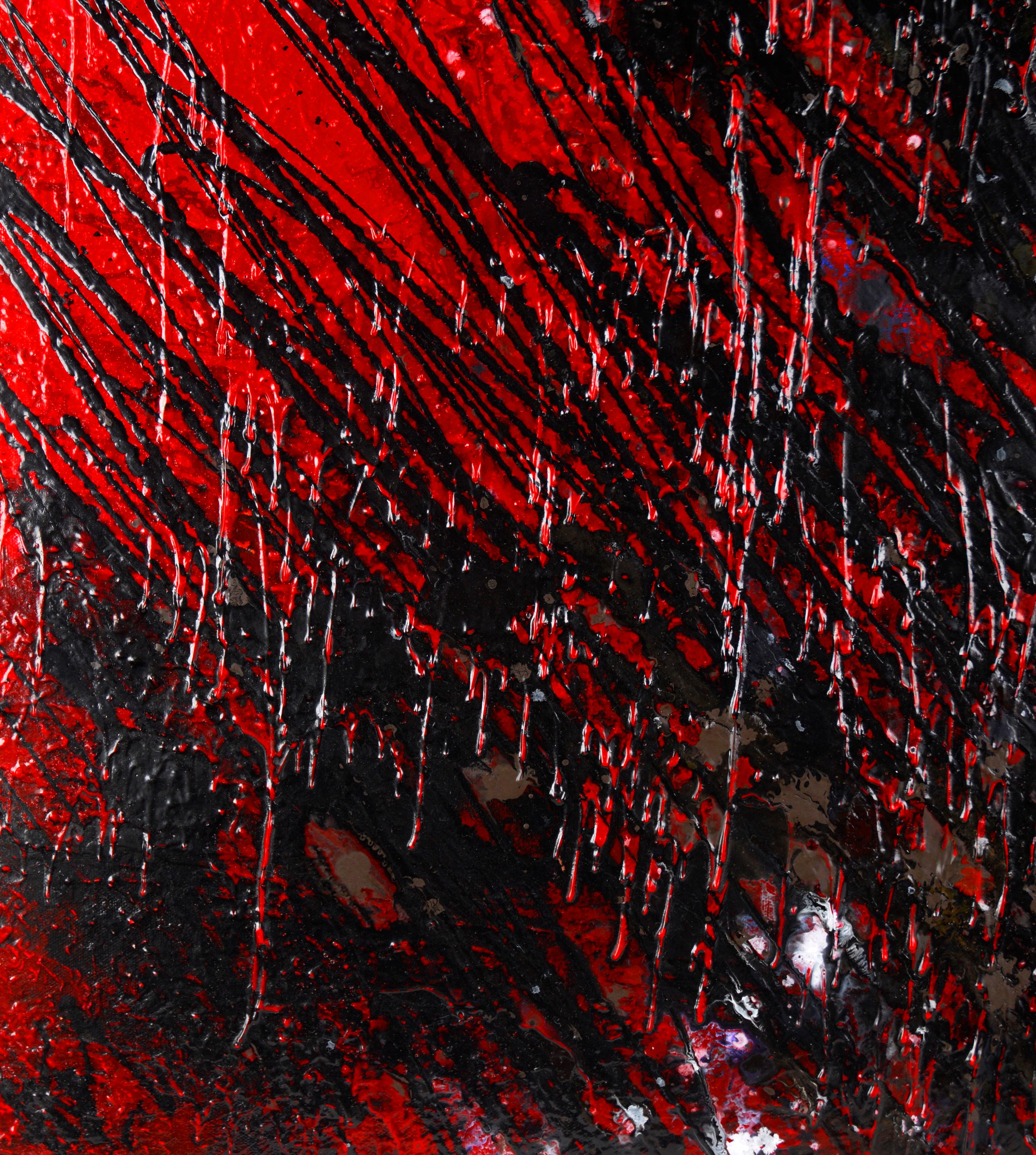 Red and Black Abstract Expressionist Composition in Acrylic on Canvas For Sale 1